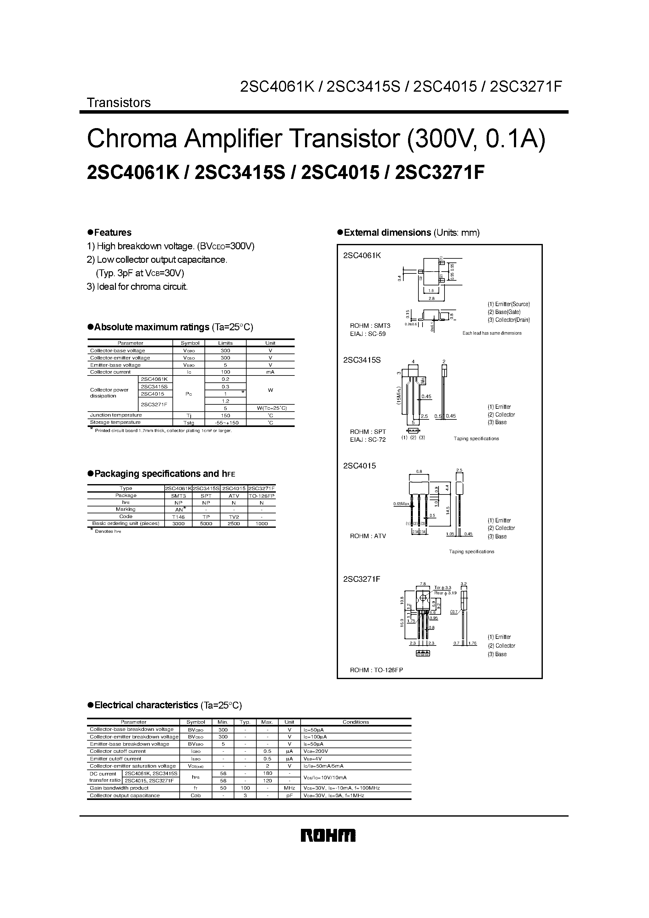 Datasheet 2SC3271F - Chroma Amplifier Transistor page 1