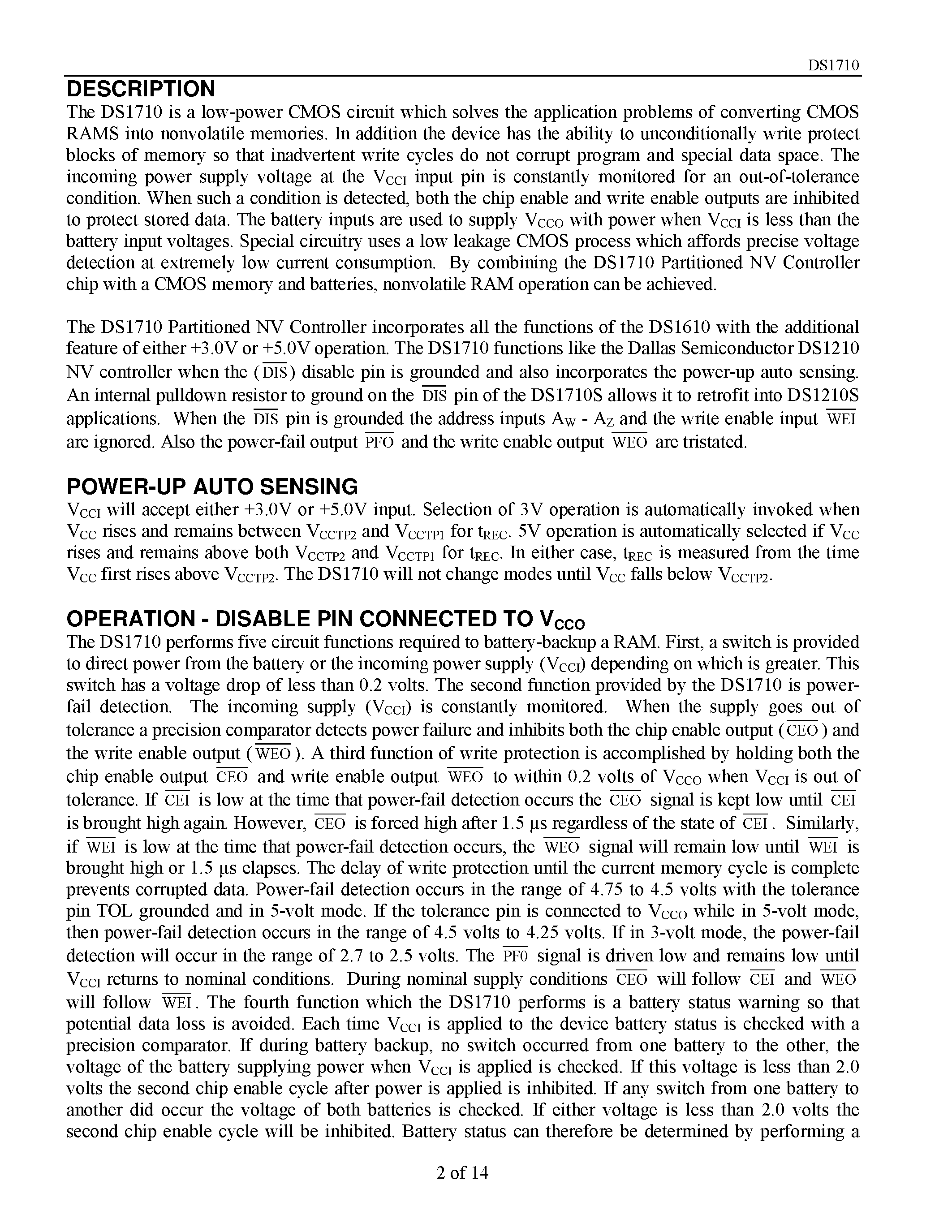 Datasheet DS1710 - Partitioned NV Controller page 2