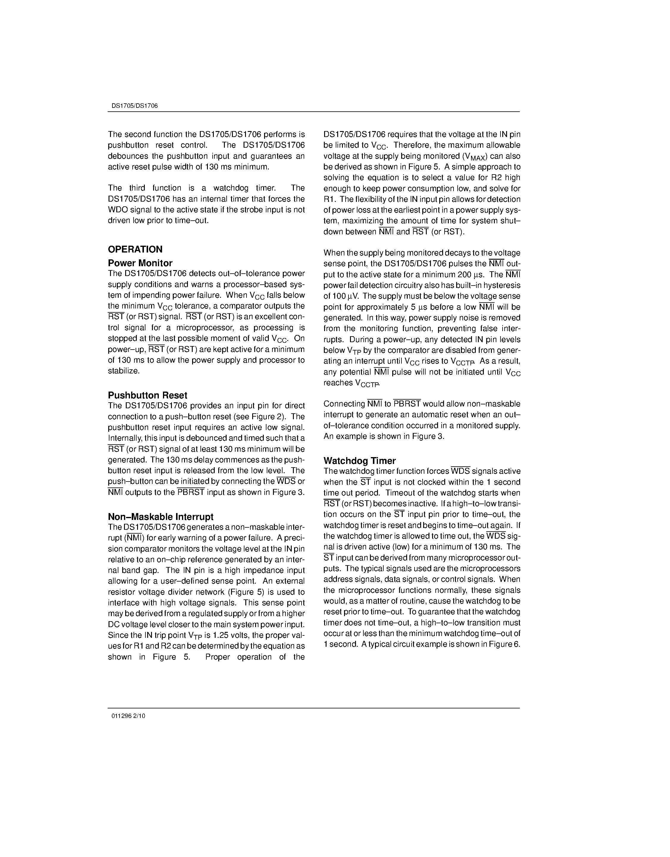 Datasheet DS1706 - 3.3 and 5.0 Volt MicroMonitor page 2