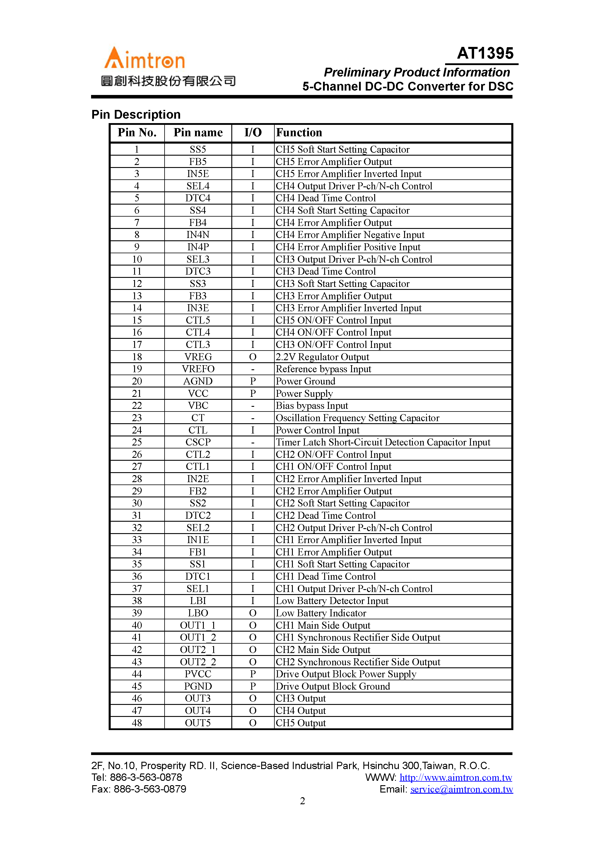 Datasheet AT1395 - 5 CHANNEL DC-DC CONVERTER FOR DSC page 2