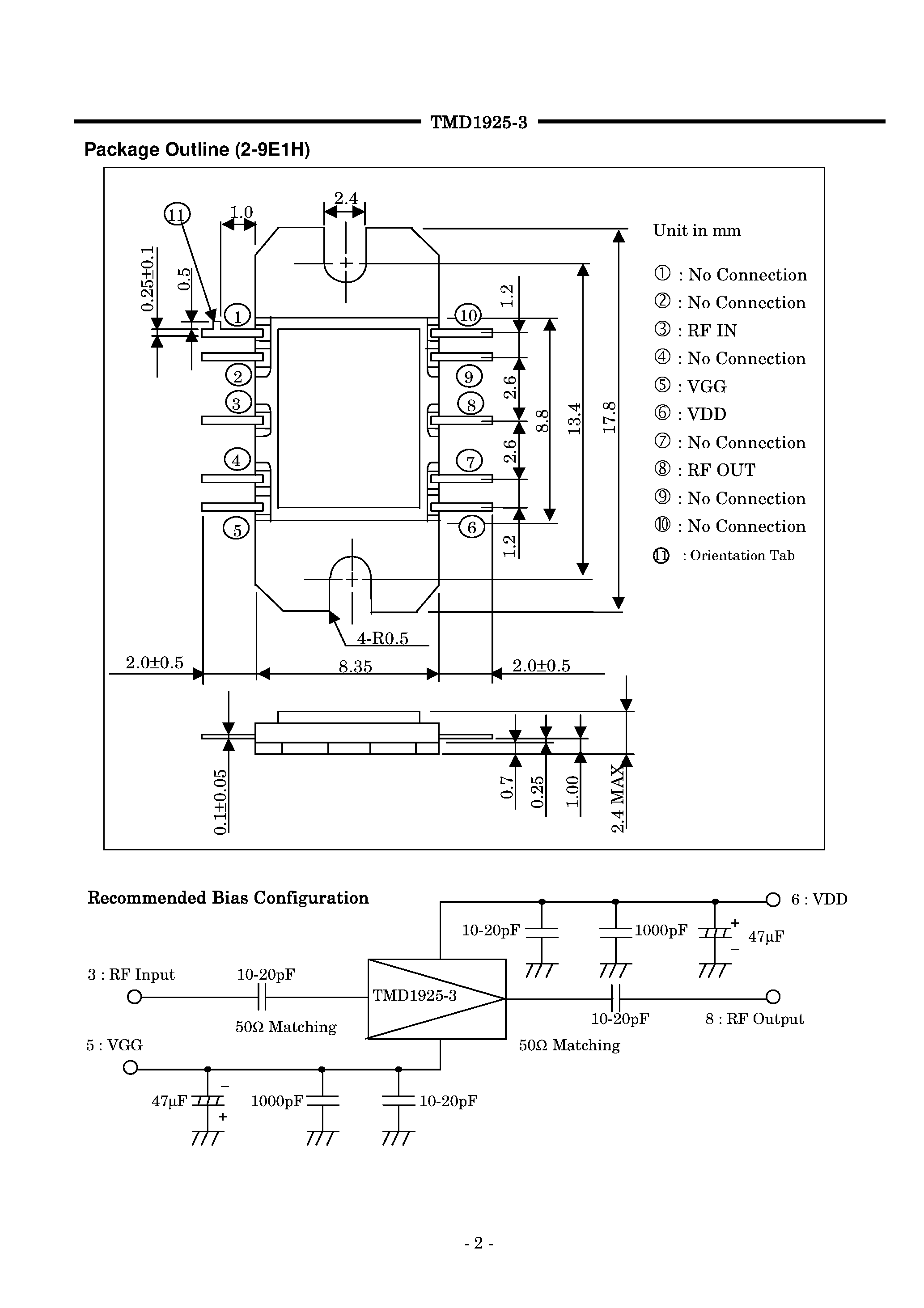 Datasheet TMD1925-3 - Microwave Power MMIC Amplifier page 2