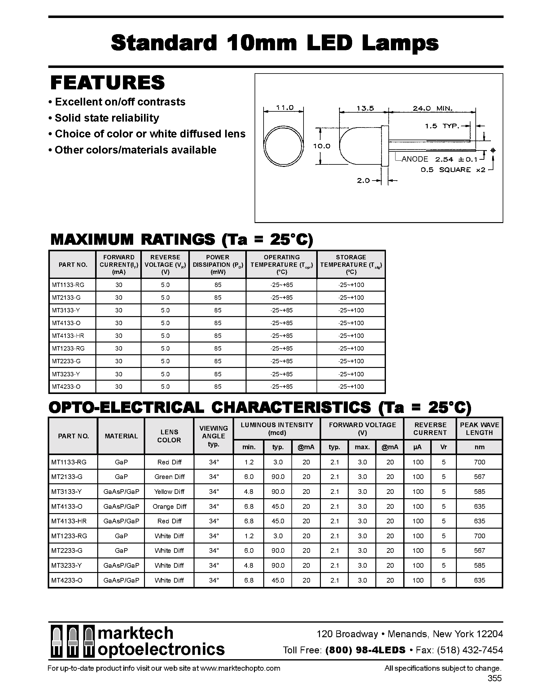 Даташит на микросхему MT1133-RG страница 1 Даташит MT1133-RG - Standard 10mm LED Lamps страница 1