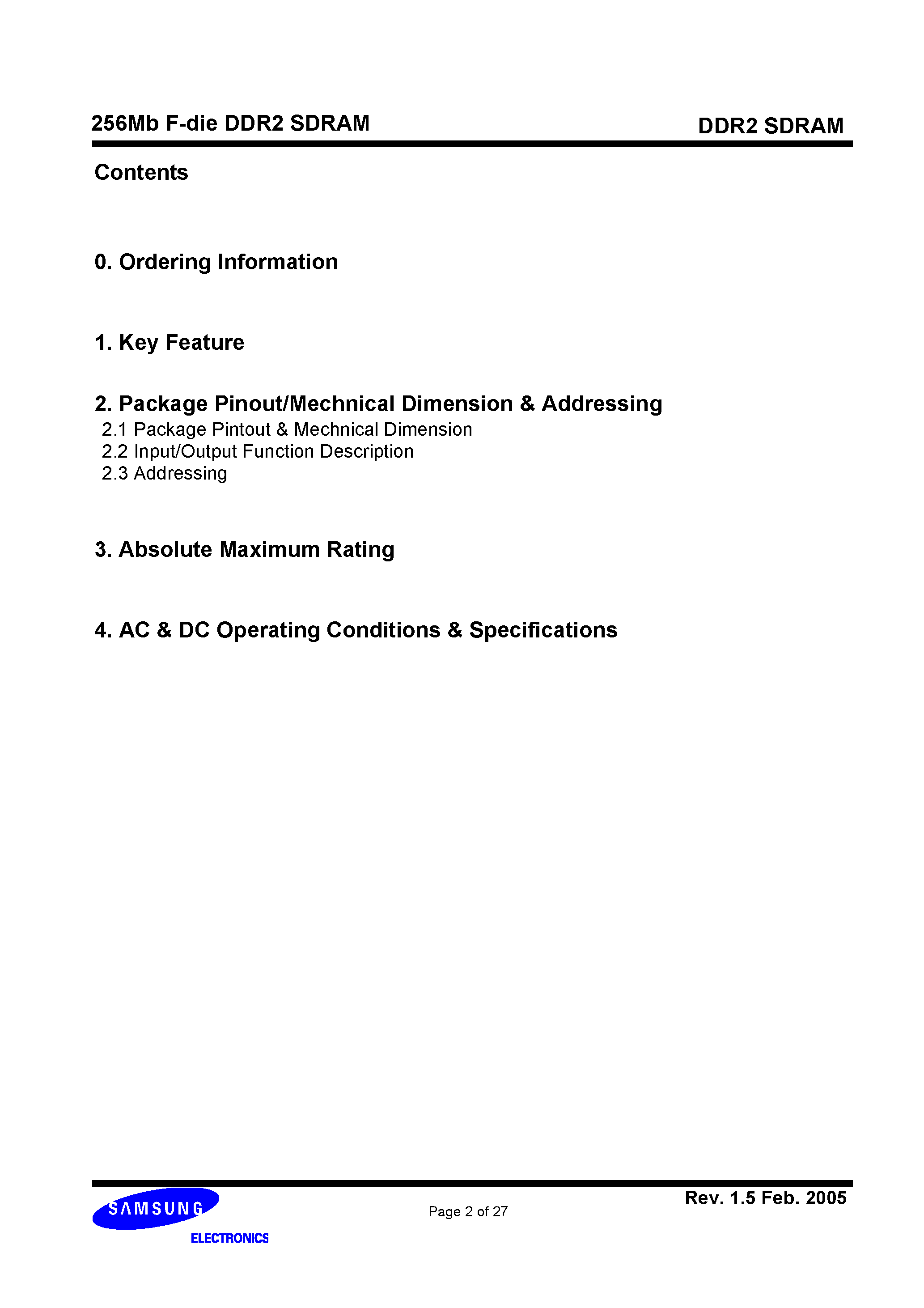 Datasheet K4T56043QF page 2 Datasheet K4T56043QF - 256Mb F-die DDR2 SDRAM page 2