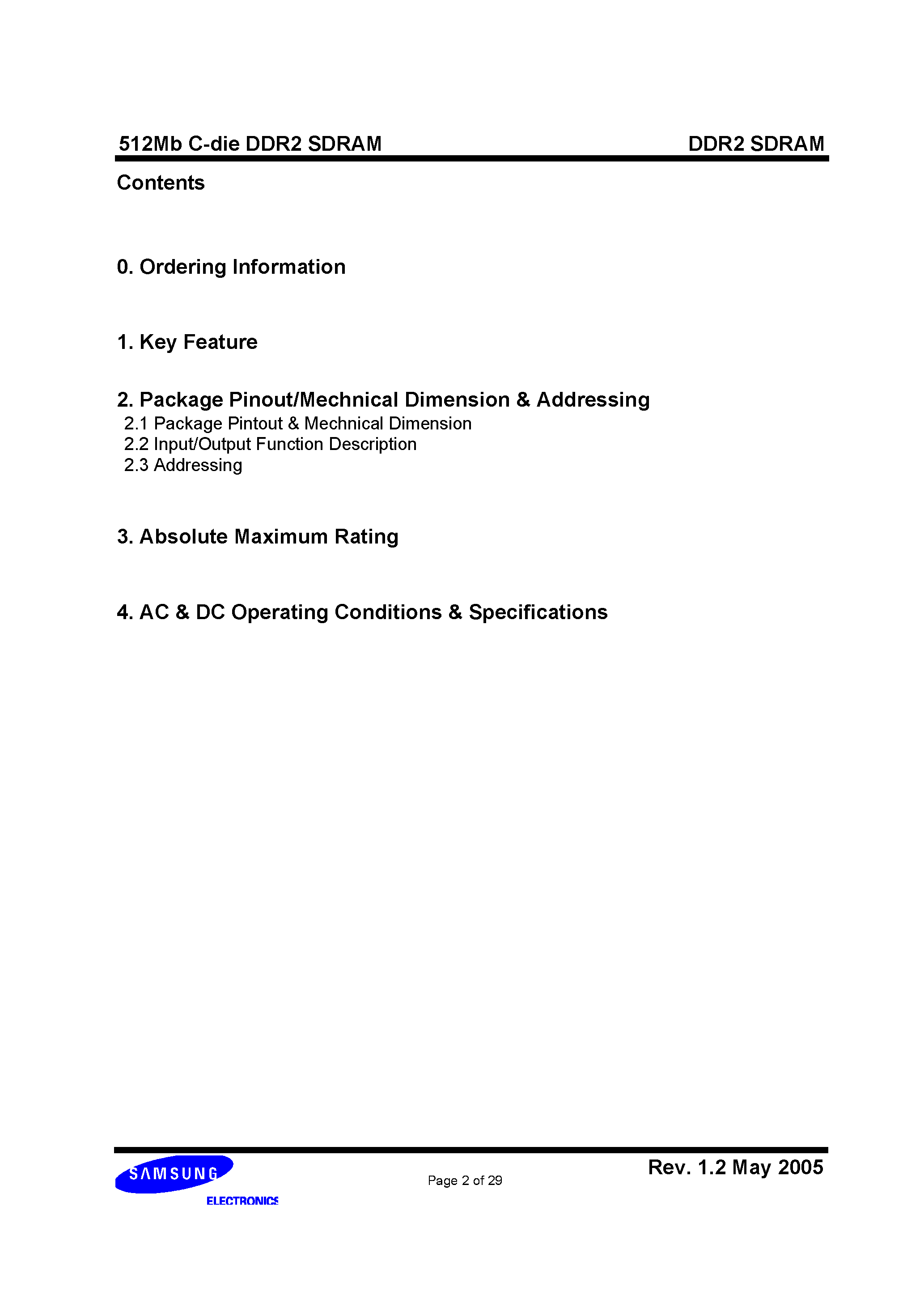 Datasheet K4T51083QC page 2 Datasheet K4T51083QC - 512Mb C-die DDR2 SDRAM page 2