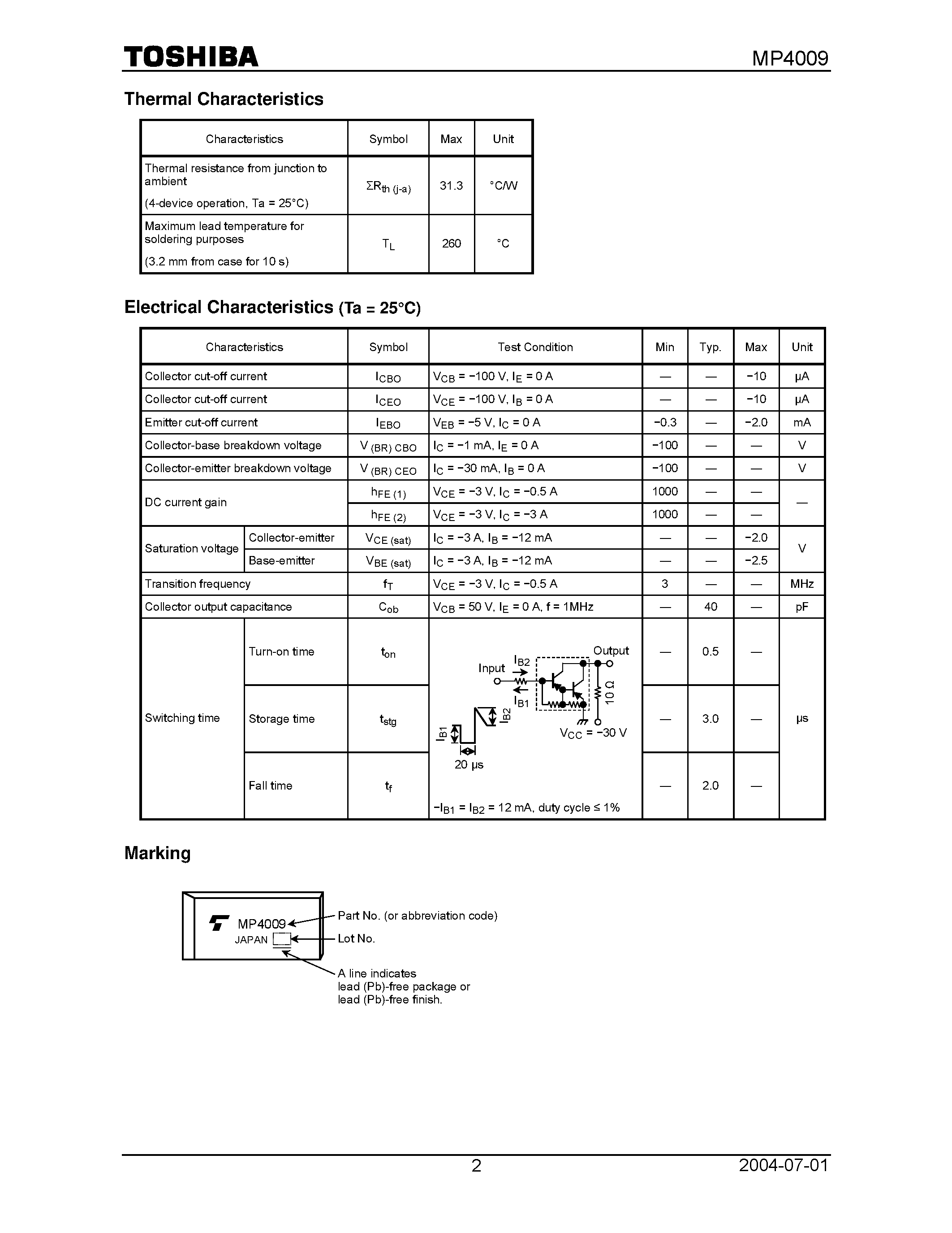 Даташит на микросхему MP4009 страница 2 Даташит MP4009 - High Power Switching Applicationas Hammer Drive / Pulse Motor Drive Inductive Load Switching страница 2