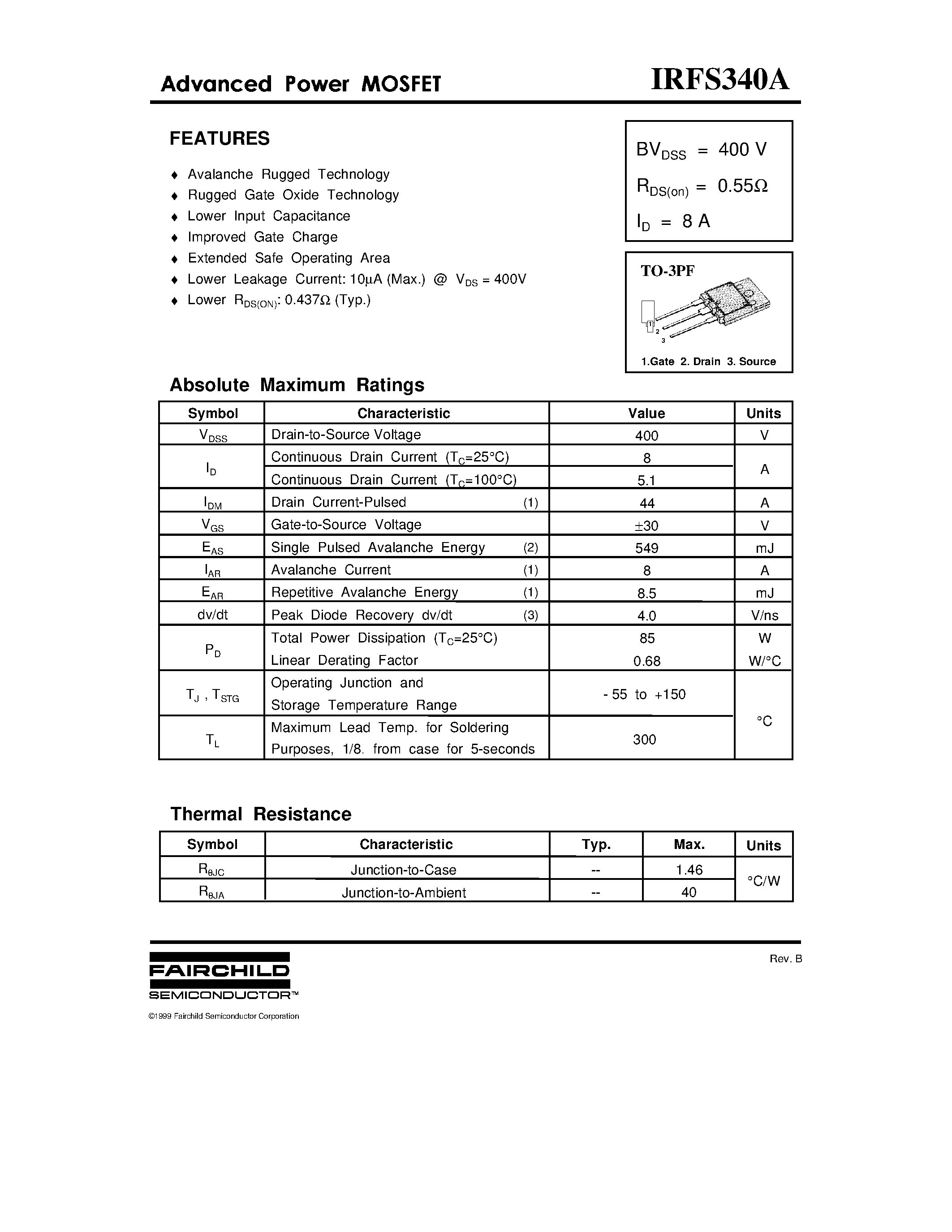 Datasheet IRFS340A - Advanced Power MOSFET page 1