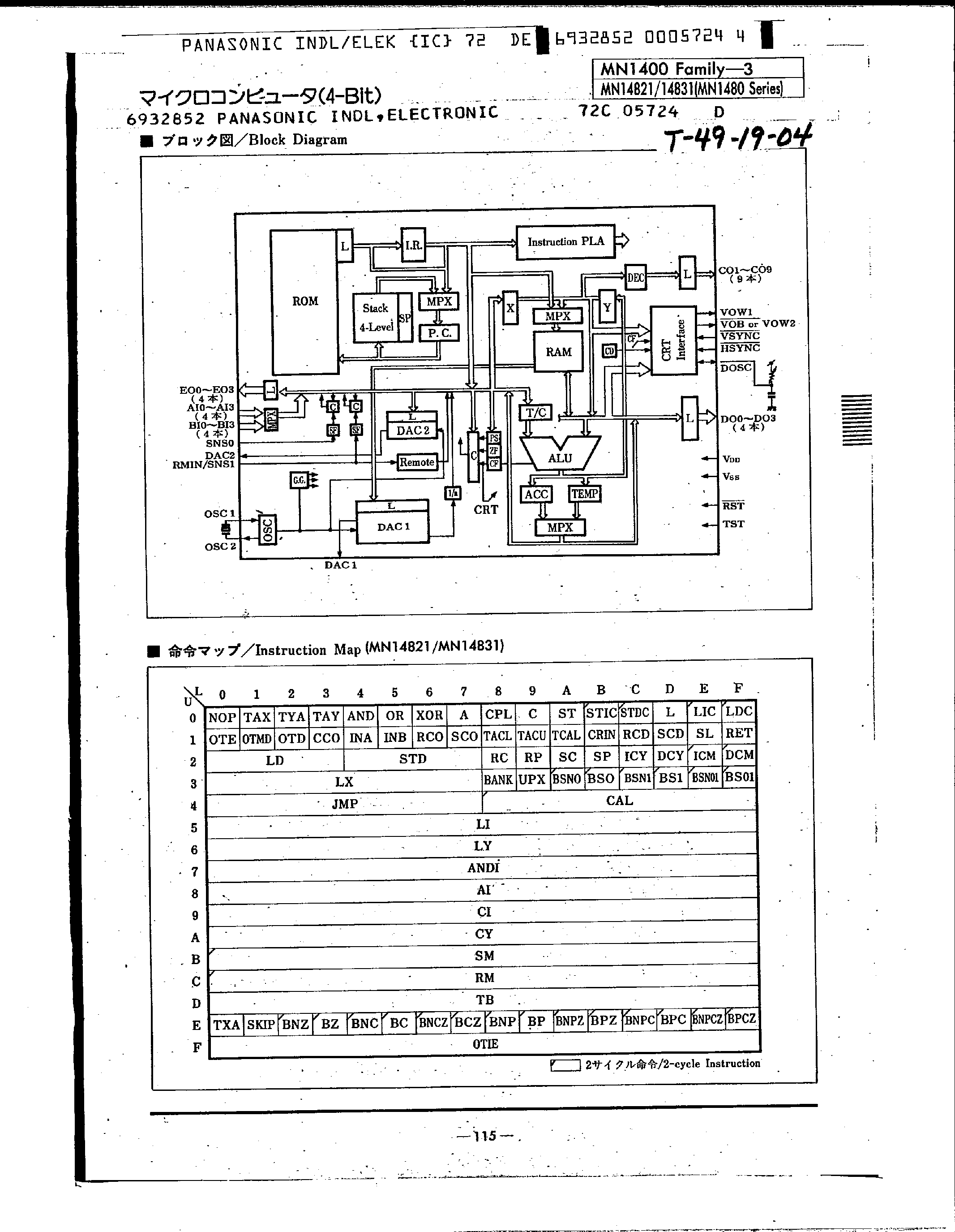 Datasheet MN14821 - CMOS 4 Bit Microcomputers page 2