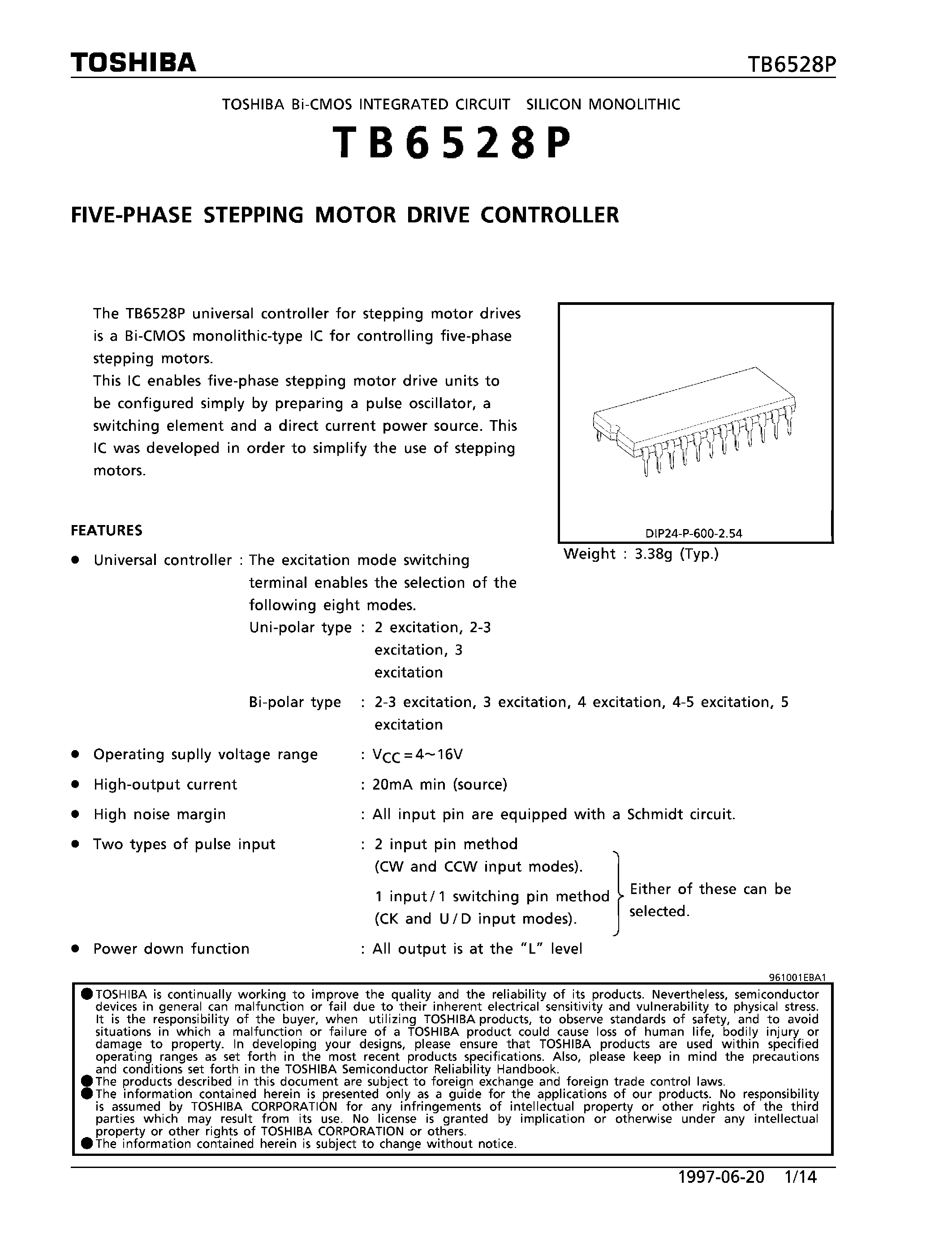 Даташит TB6528P - FIVE-PHASE STEPPING MOTOR DRIVE CONTROLLER страница 1