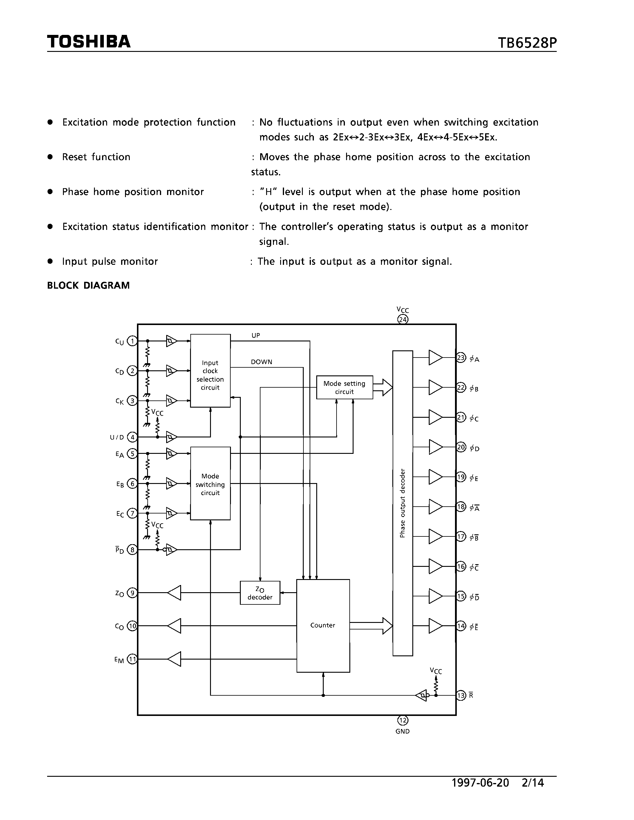 Даташит TB6528P - FIVE-PHASE STEPPING MOTOR DRIVE CONTROLLER страница 2