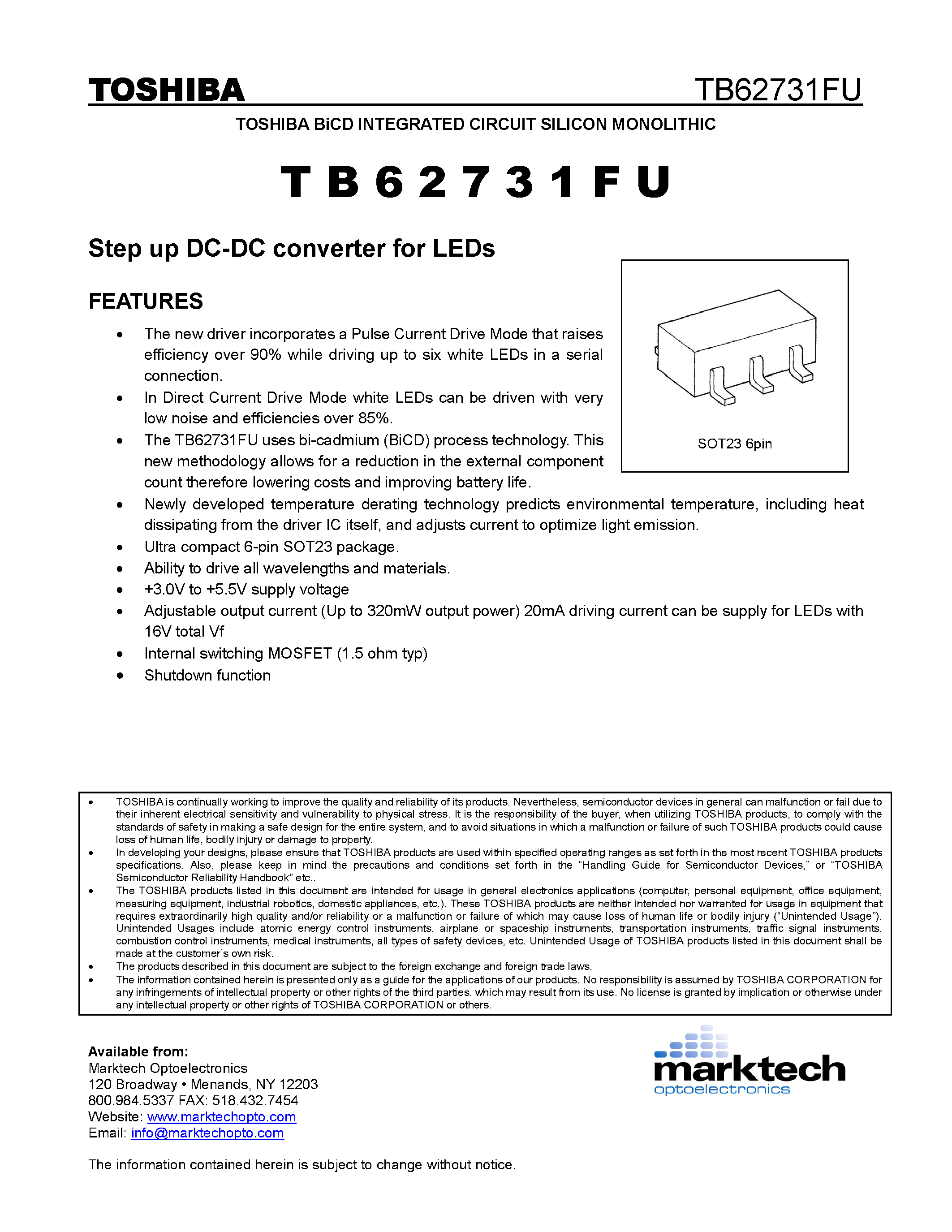 Datasheet TB62731FU - Step up DC-DC converter for LEDs page 1