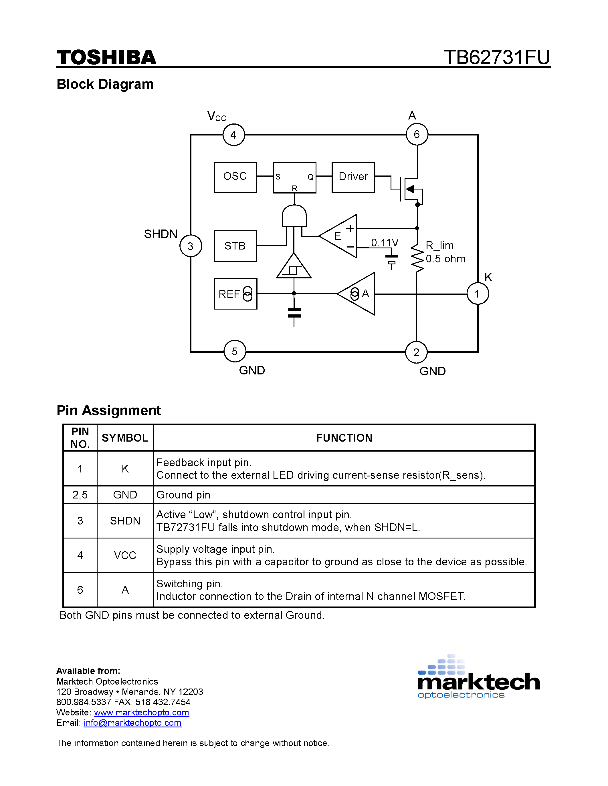 Datasheet TB62731FU - Step up DC-DC converter for LEDs page 2