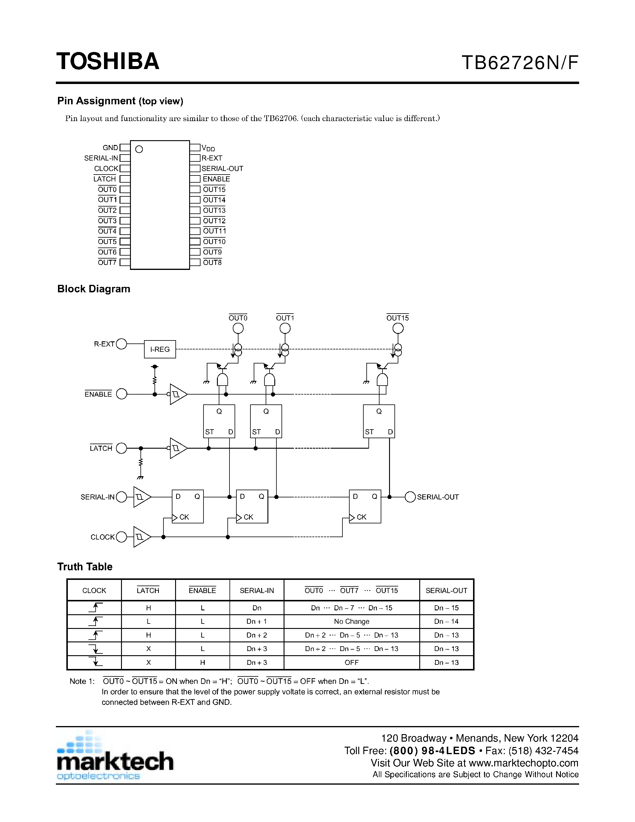 Даташит TB62726N - 16 BIT CONSTANT CURRENT LED DRIVER WITH OPERATING VOLTAGE OF 3.3 V страница 2