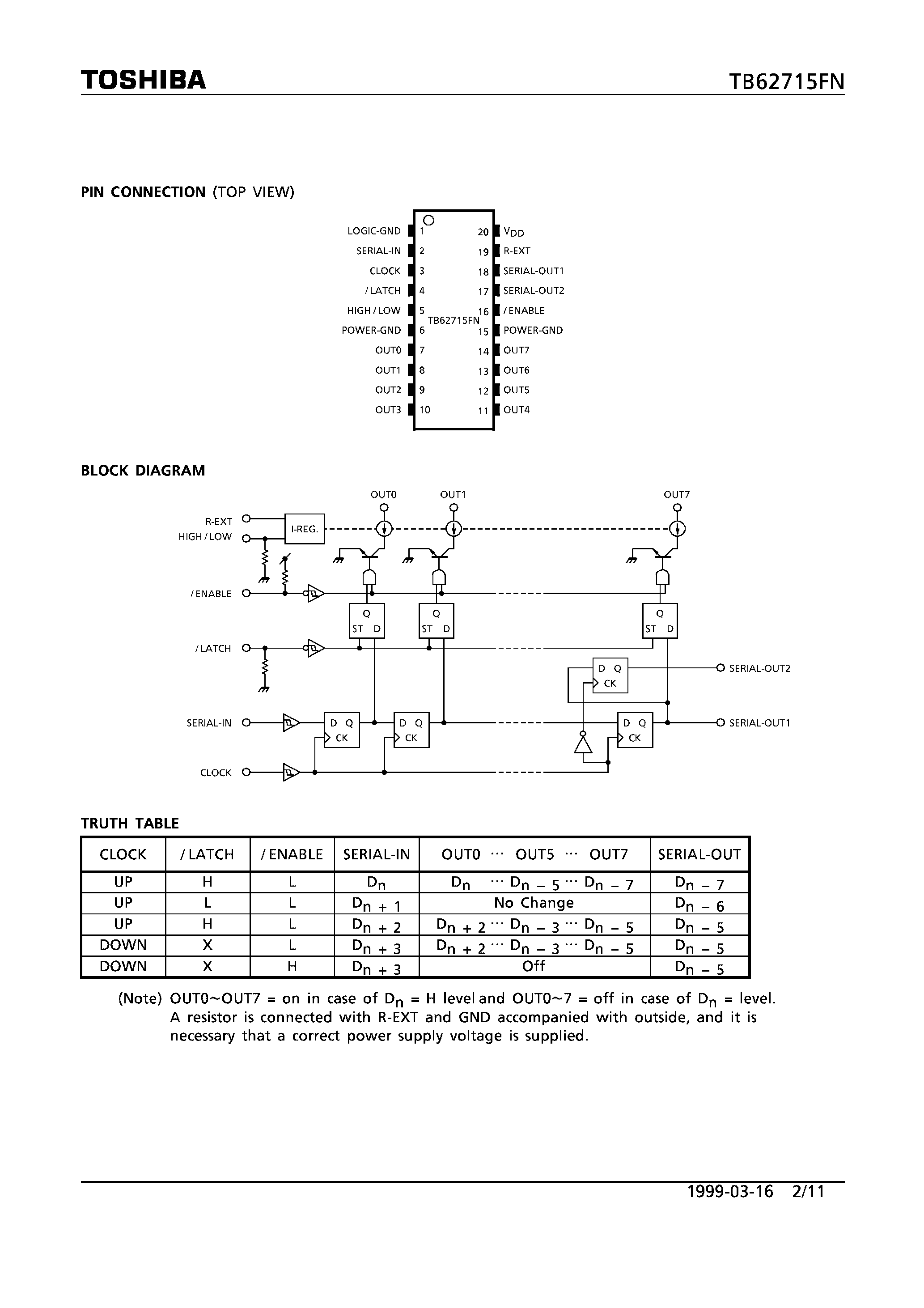 Даташит на микросхему TB62715FN страница 2 Даташит TB62715FN - 8 BIT SHIFT REGISTER / LATCHES & CONSTANT CURRENT DRIVERS страница 2