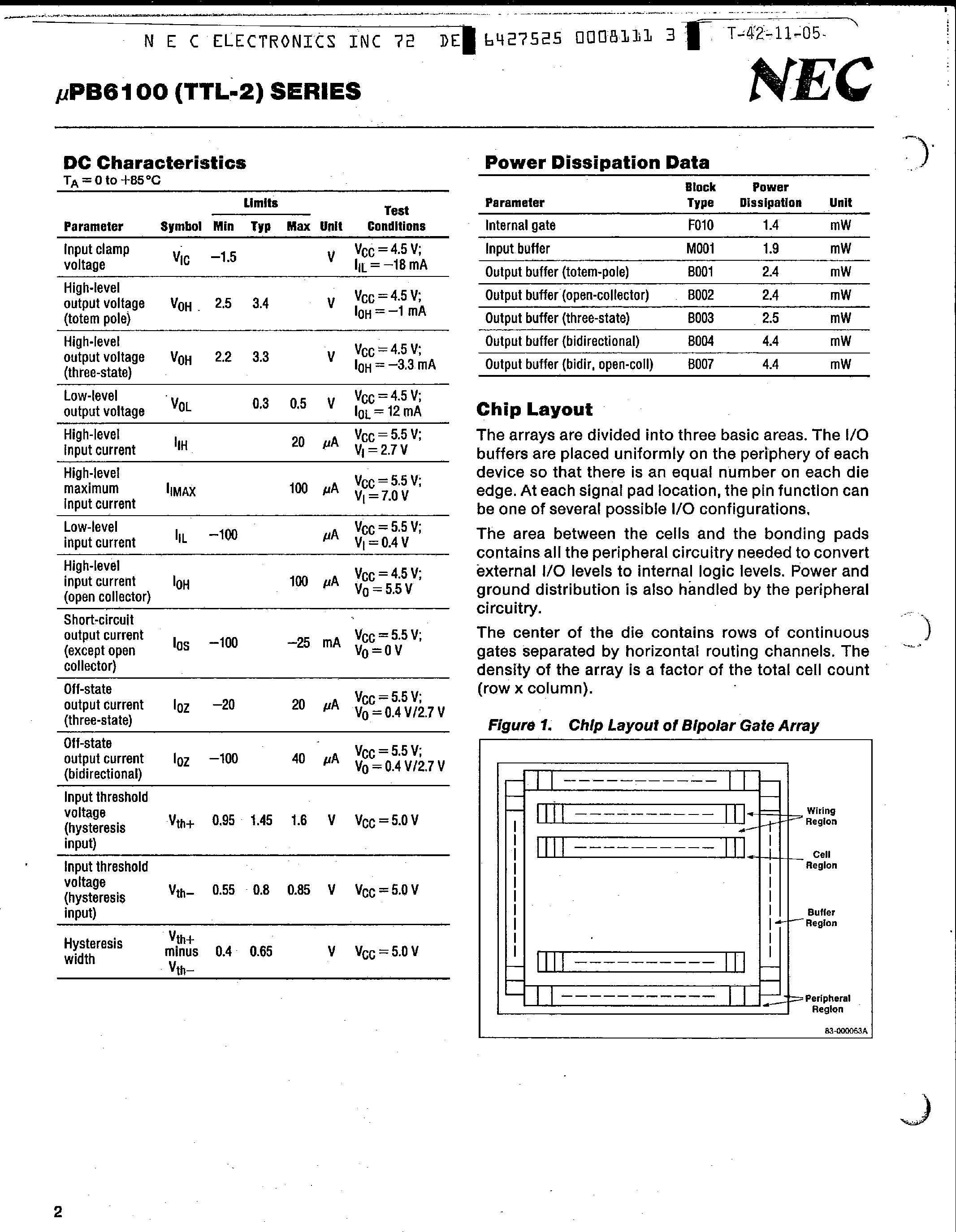 Datasheet B6101 - (UPB6100 Series) Bipolar TTL Gate Arrays page 2