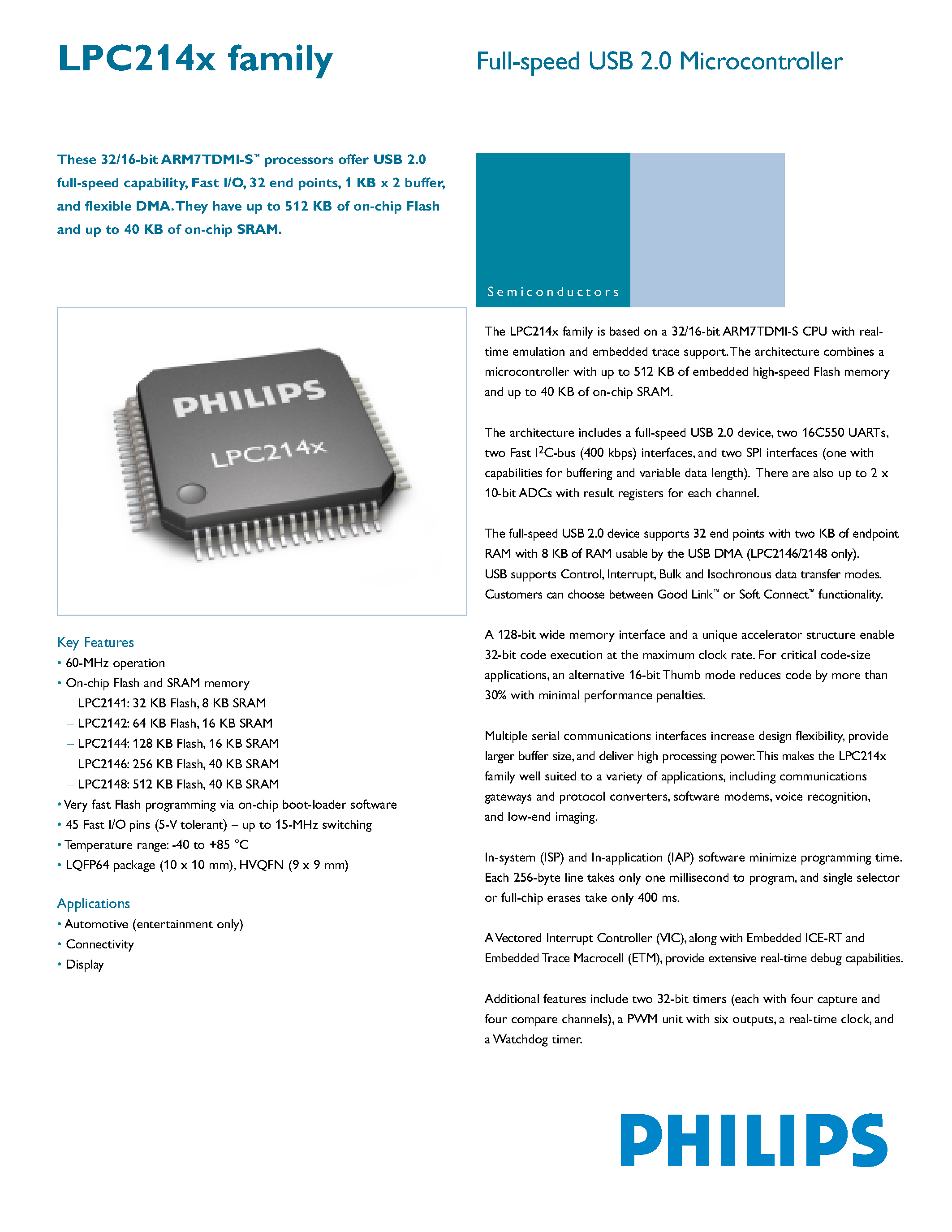 Datasheet LPC214x - Full Speed USB 2.0 Microcontroller page 1