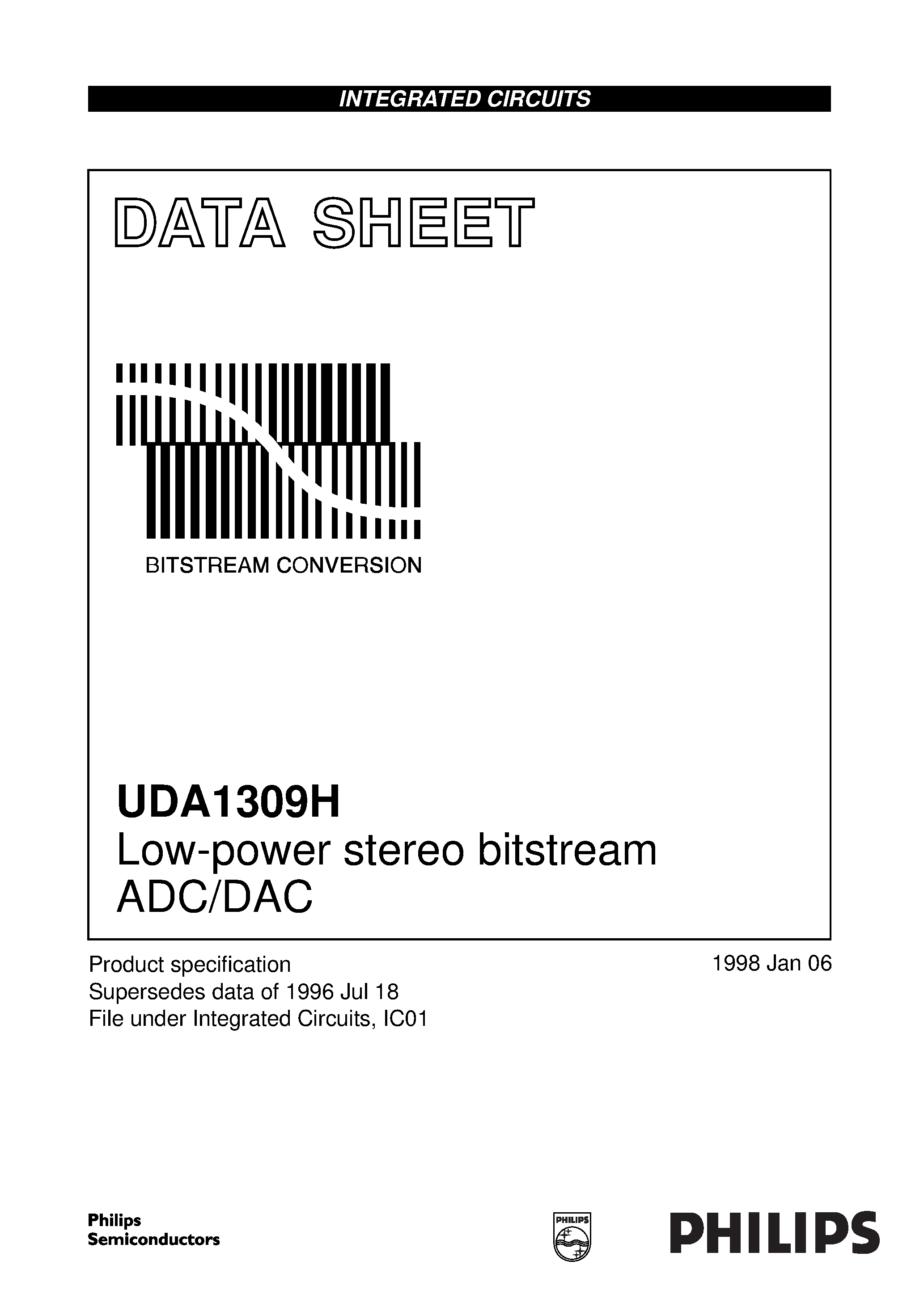 Datasheet UDA1309H - Low-power stereo bitstream ADC/DAC page 1