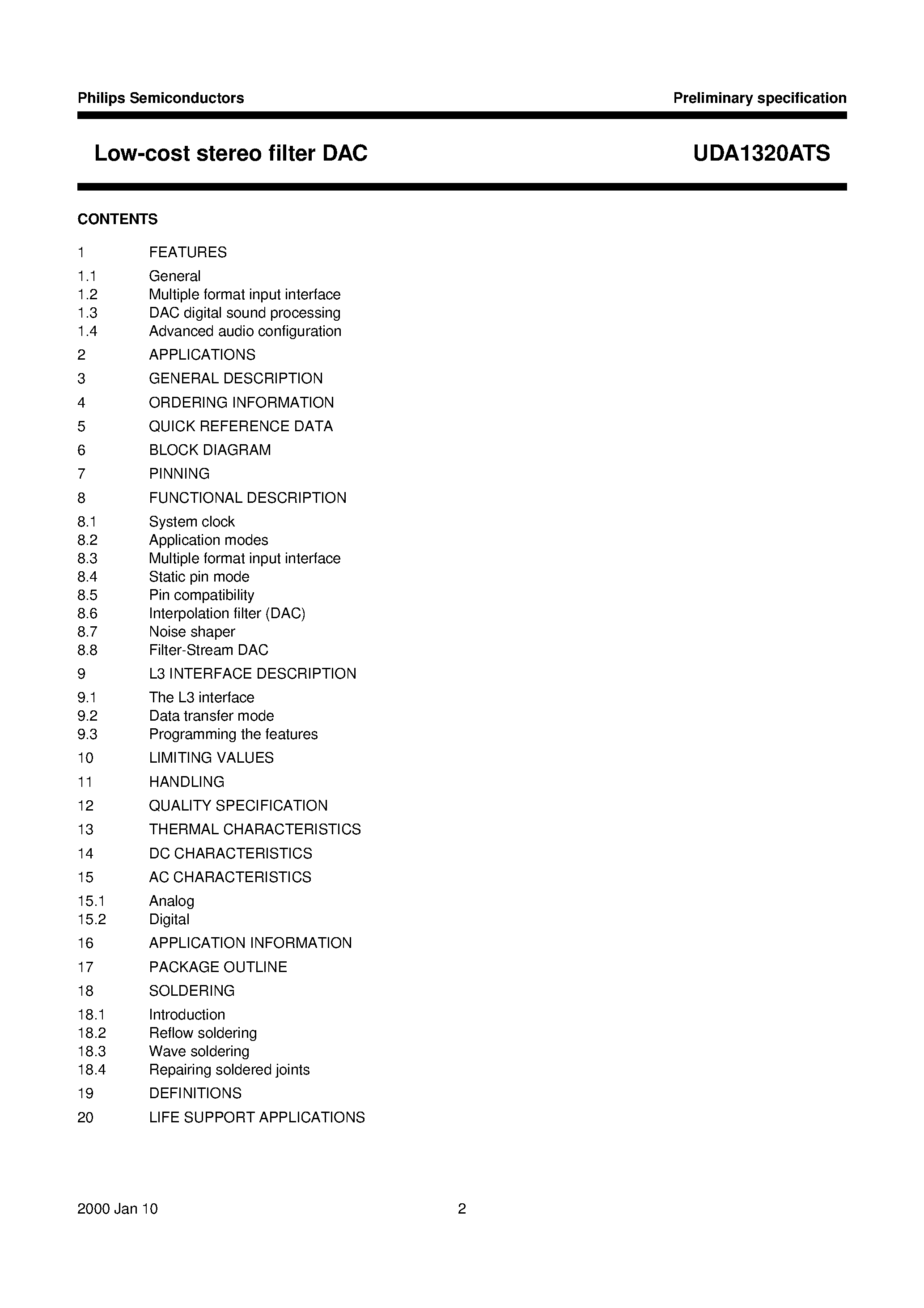Datasheet UDA1320ATS - Low-cost stereo filter DAC page 2