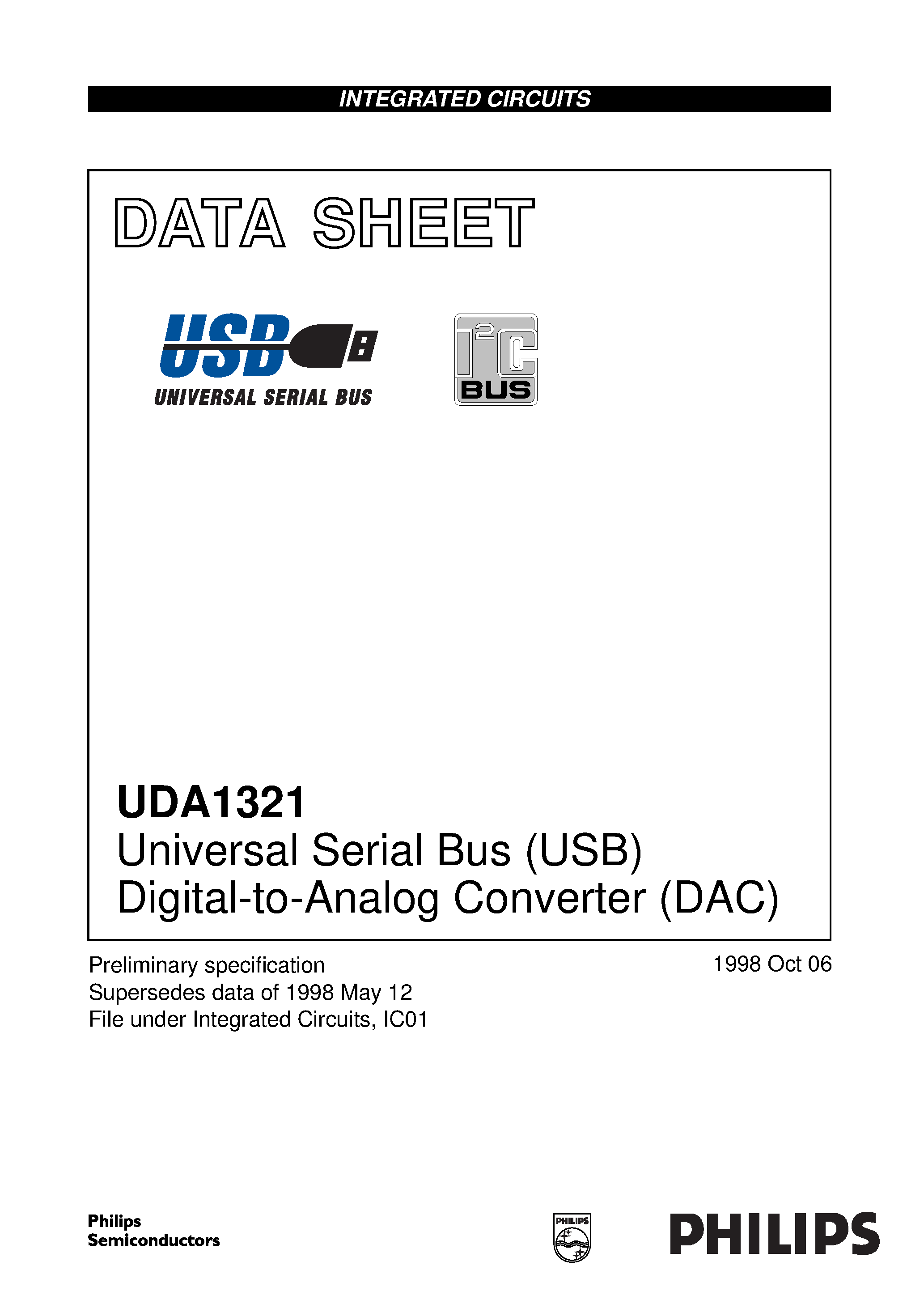 Datasheet UDA1321 - Universal Serial Bus USB Digital-to-Analog Converter DAC page 1