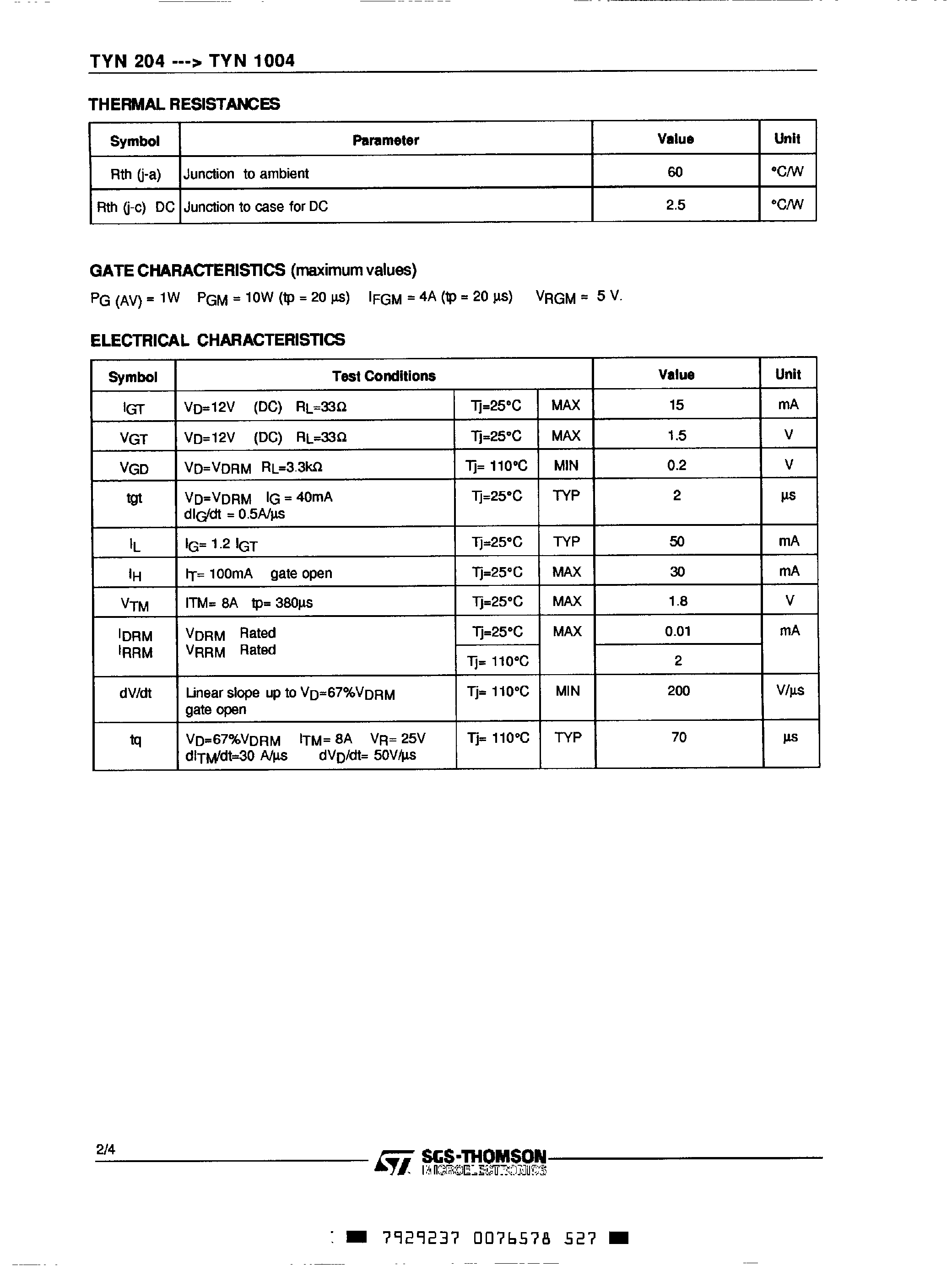Даташит на микросхему TYN404 страница 2 Даташит TYN404 - SCR страница 2