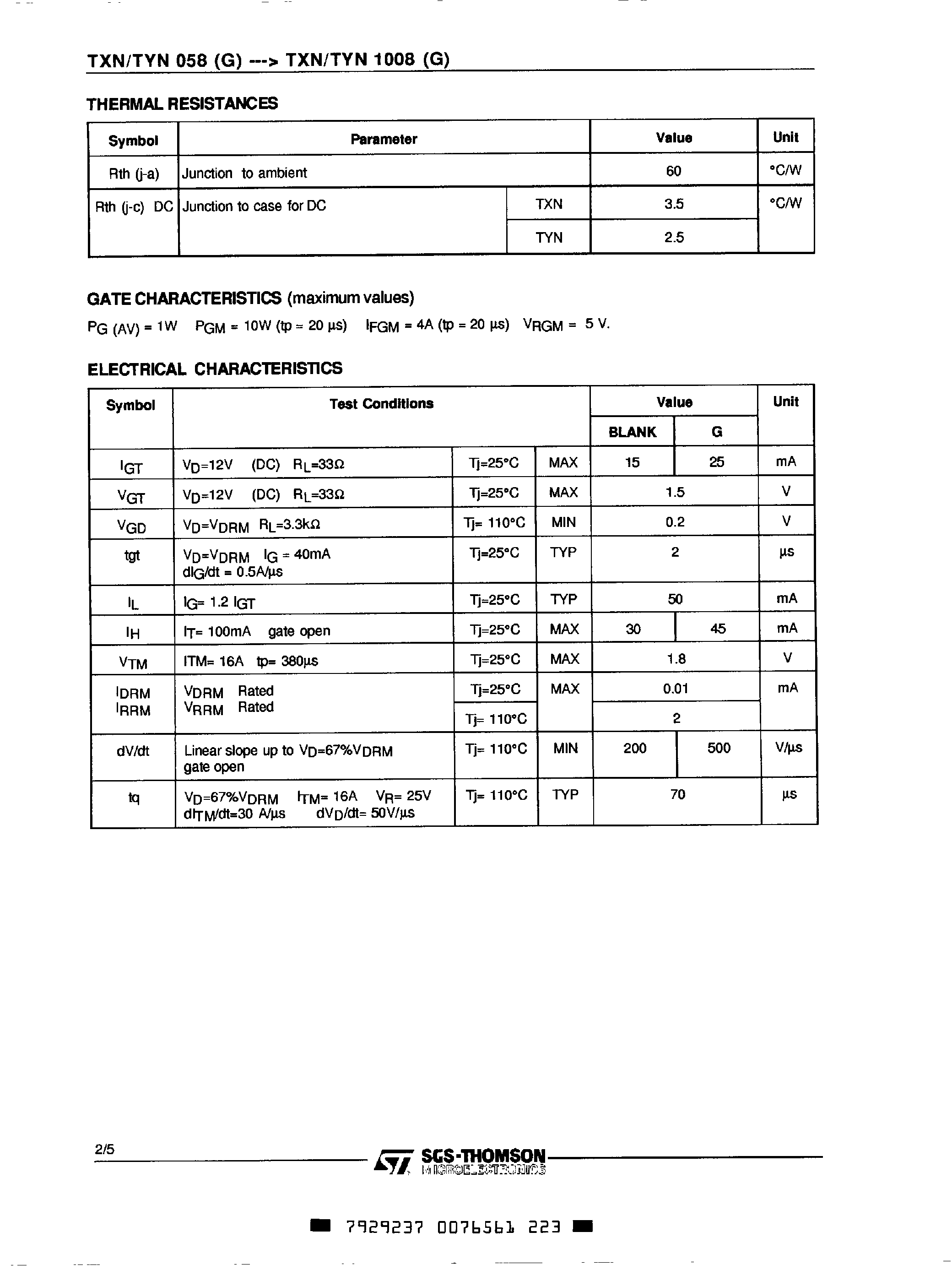 Даташит на микросхему TYN408 страница 2 Даташит TYN408 - SCR страница 2