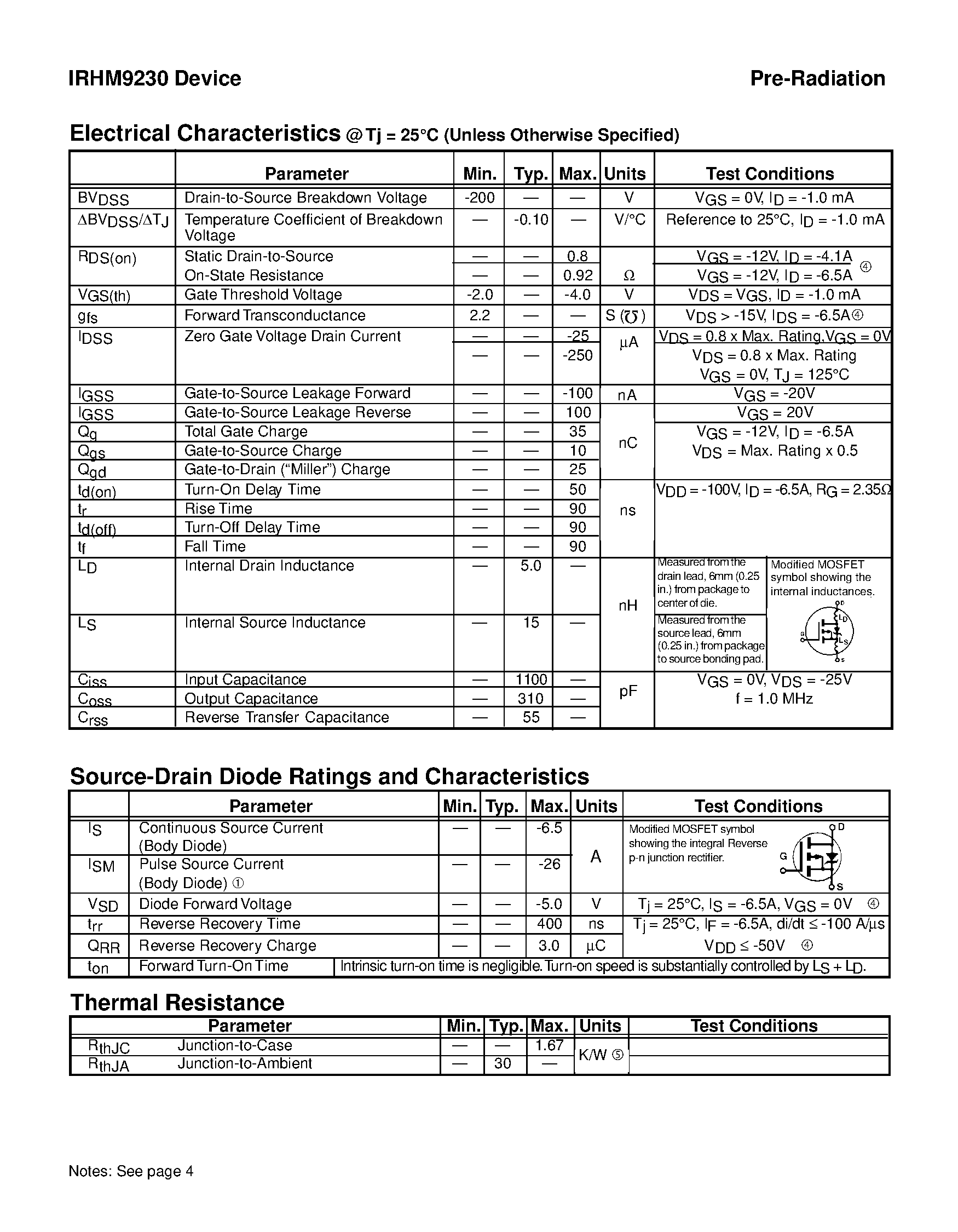Datasheet IRHM9230 - TRANSISTOR P-CHANNEL page 2