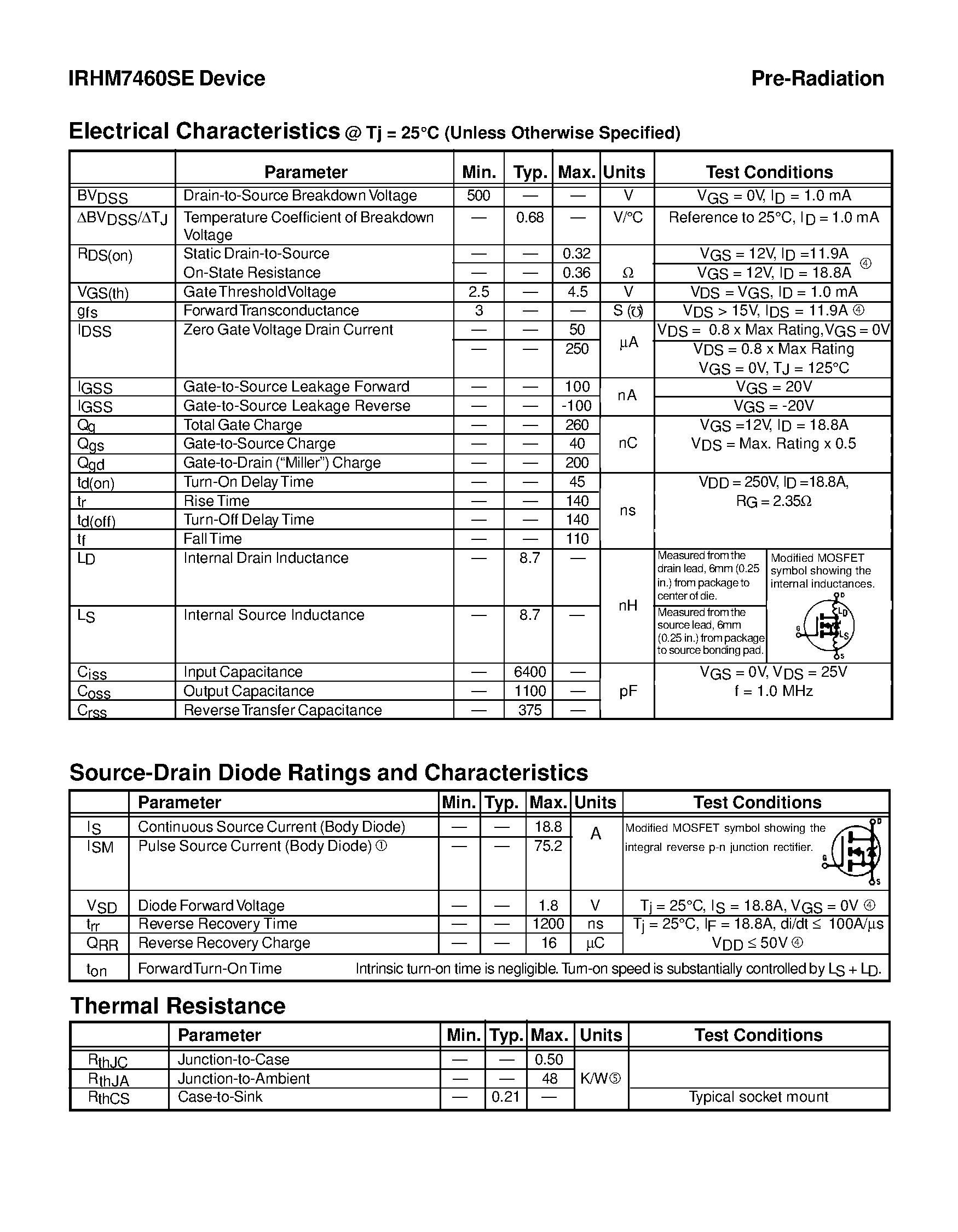 Datasheet IRHM7460SE - TRANSISTOR N-CHANNEL page 2