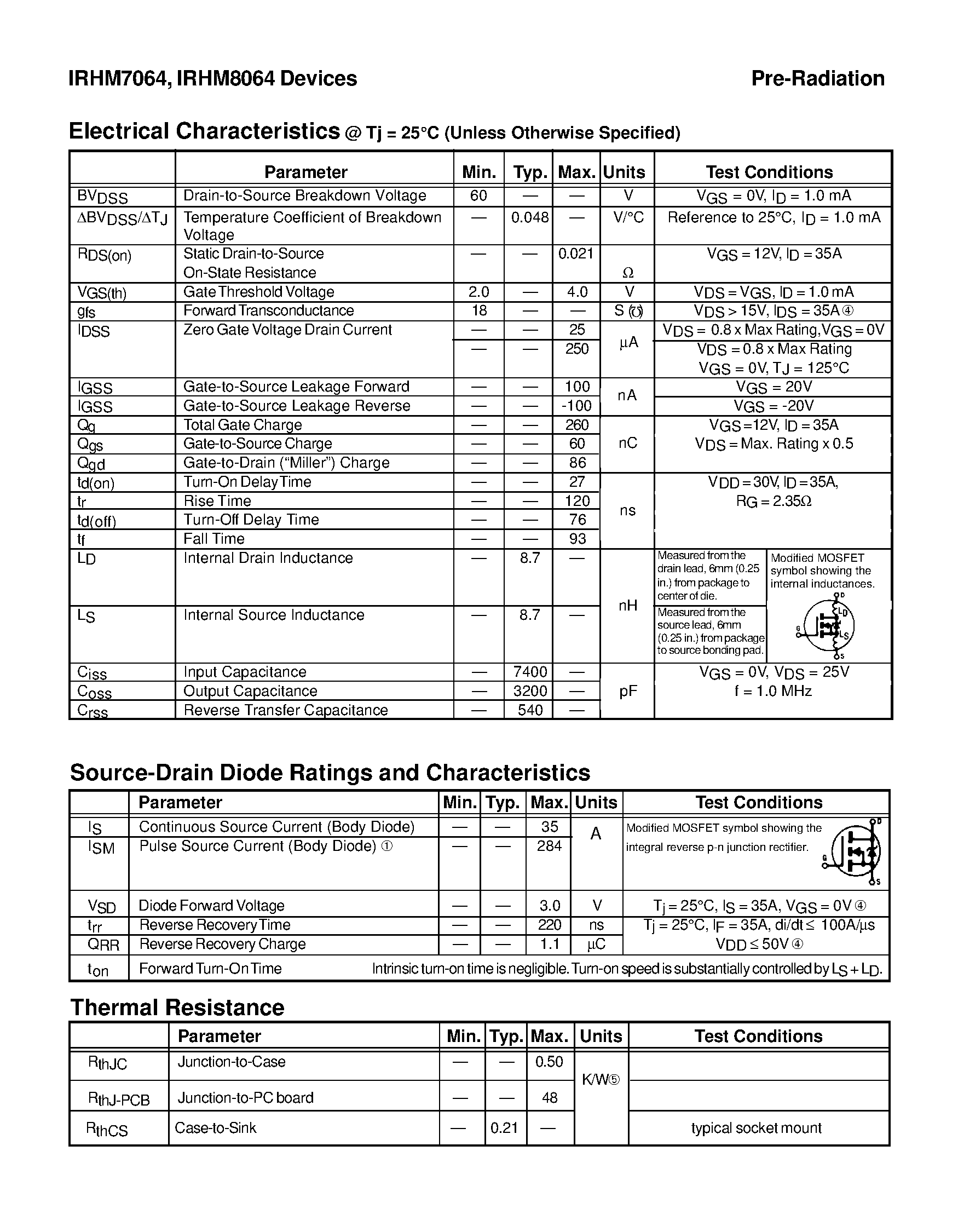 Datasheet IRHM7064 - TRANSISTOR N-CHANNEL page 2