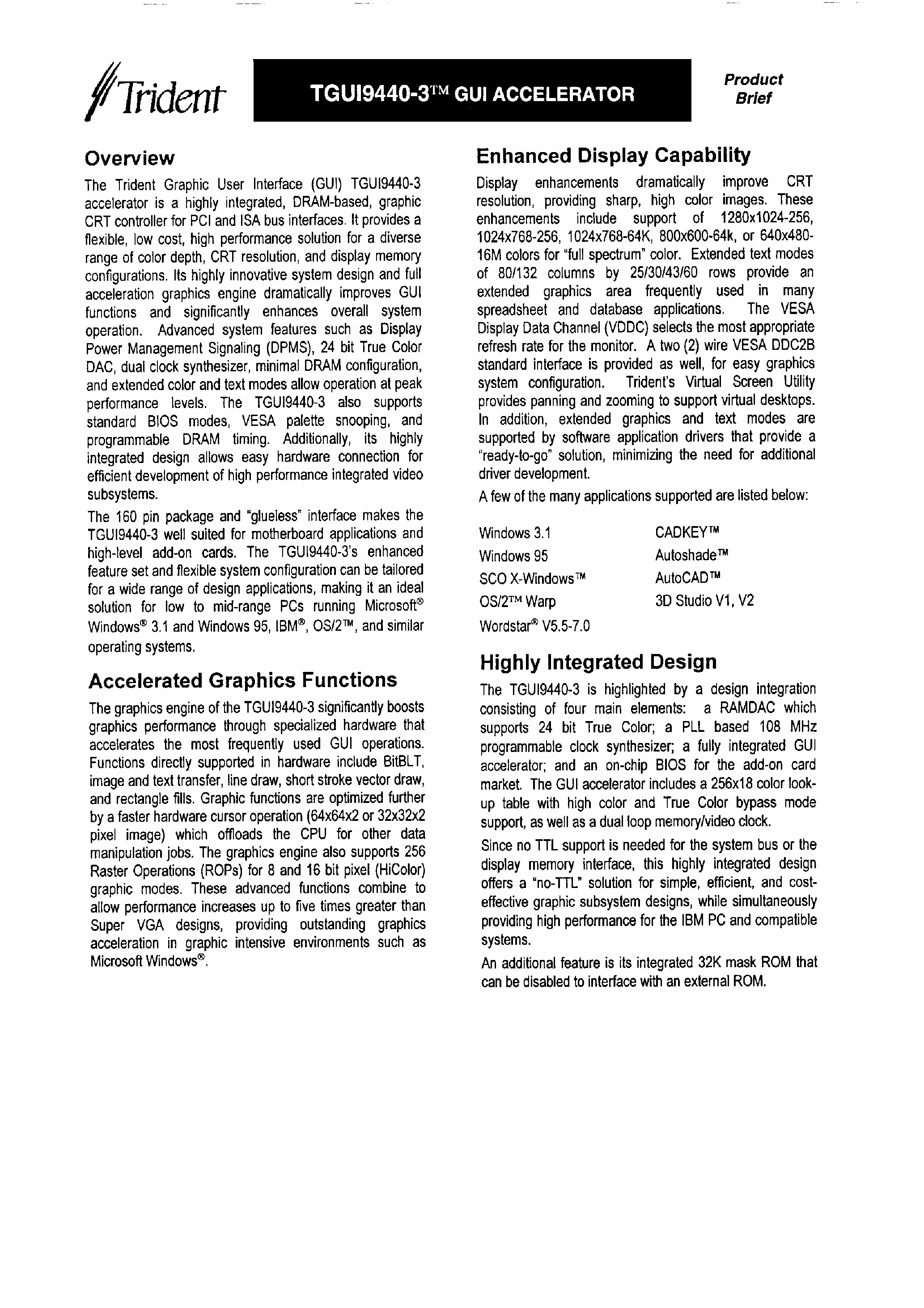 Datasheet TGUI9440-3 page 2 Datasheet TGUI9440-3 - GUI Accelerator page 2