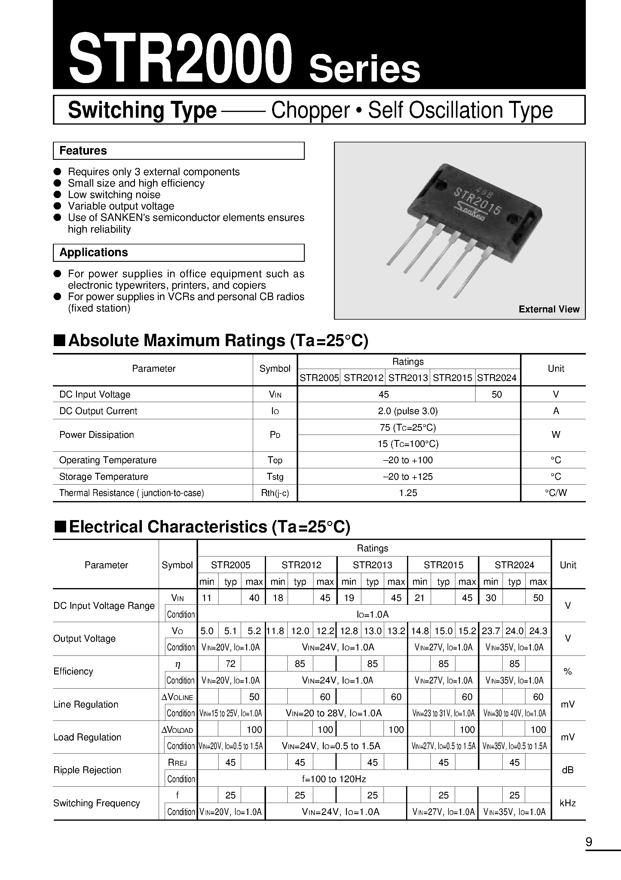Datasheet STR2013 page 1 Datasheet STR2013 - (STR2000 Series) Switching Type page 1