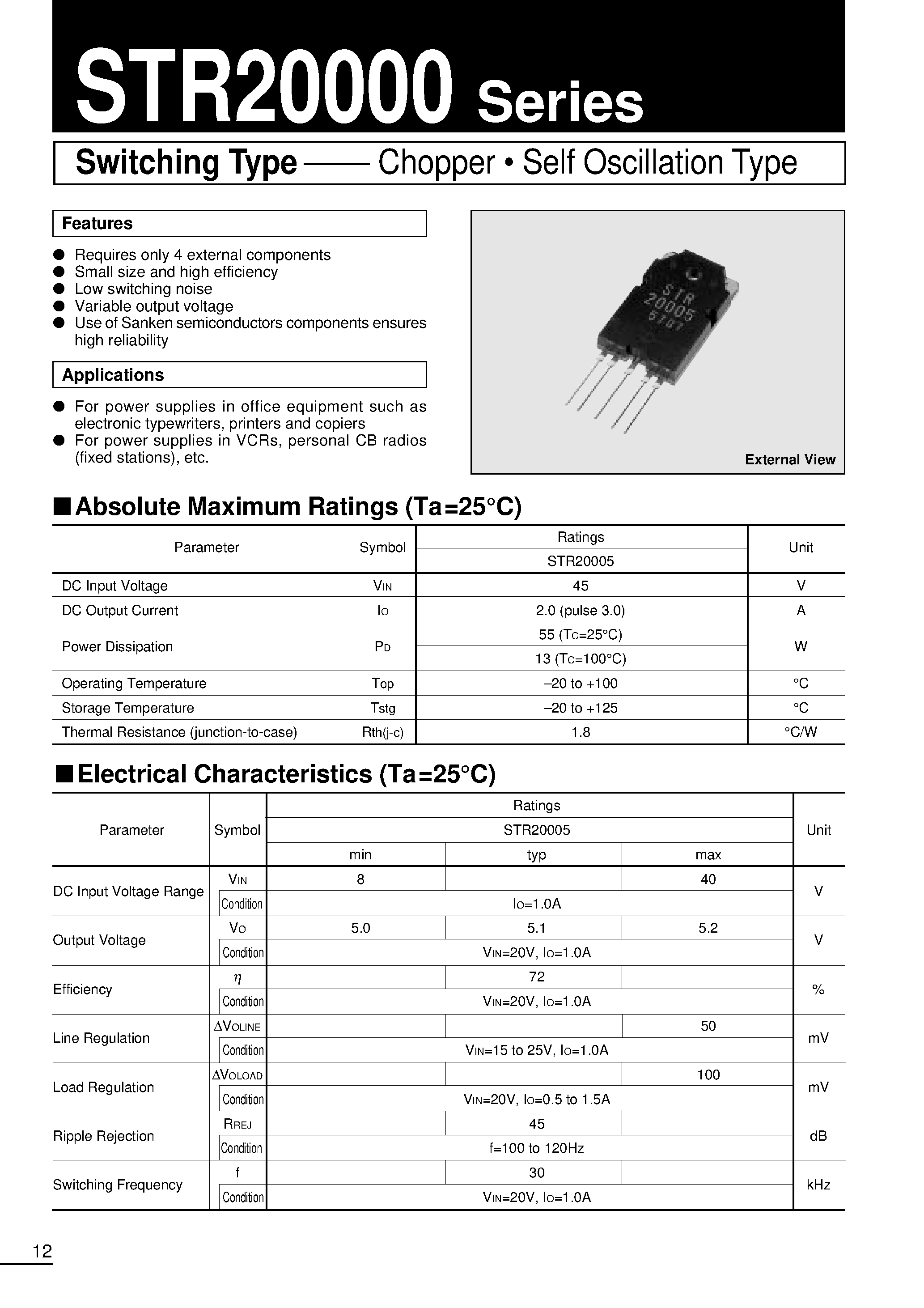 Datasheet STR20000 page 1 Datasheet STR20000 - (STR2000 Series) Switching Type page 1