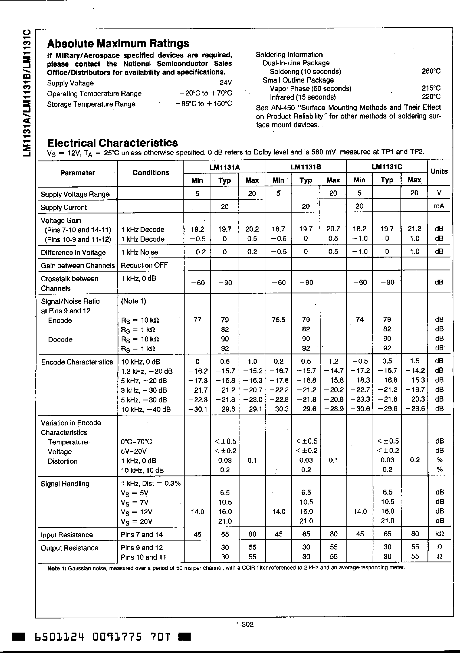 Datasheet LM1131 page 2 Datasheet LM1131 - Dual Dolby B Type Noise Reduction Processor page 2