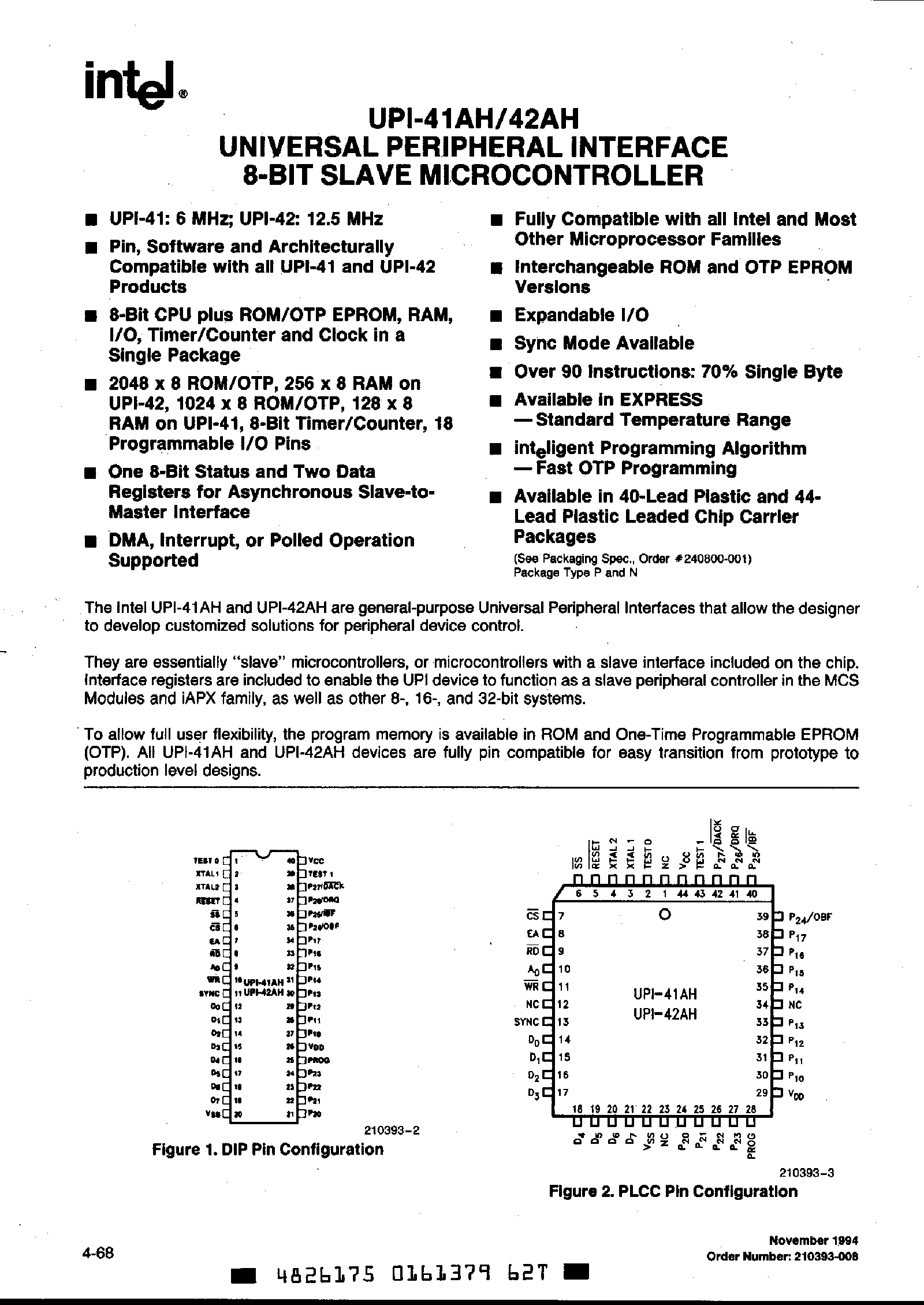 Datasheet P8242AH page 1 Datasheet P8242AH - 8 Bit Slave Microcontroller page 1