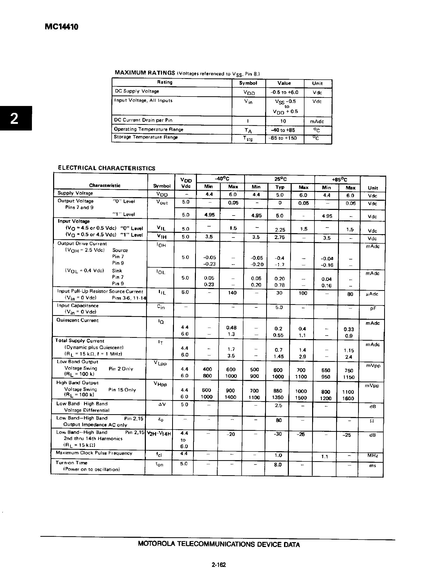 Даташит MC14410 - 2 of 8 Tone Encoder / CMOS LSI страница 2