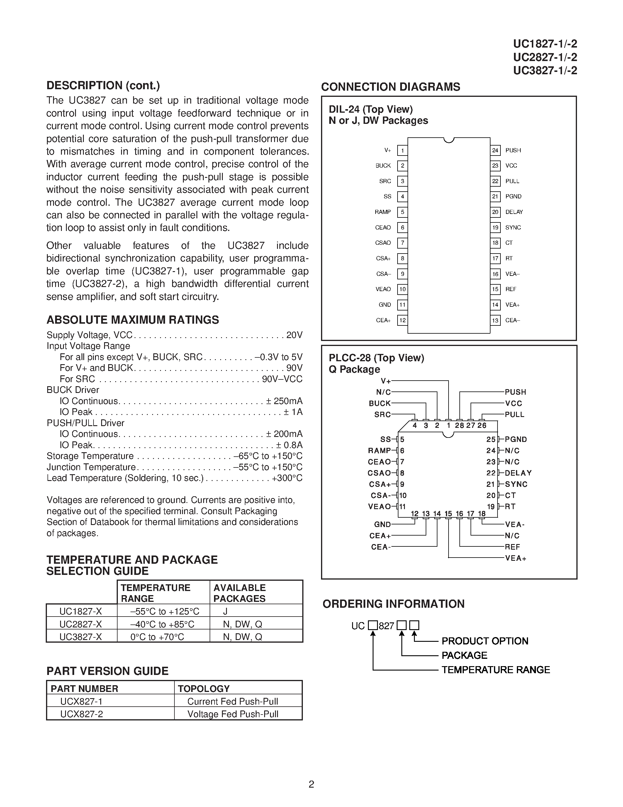 Datasheet UC2827 - Buck Current/Voltage Fed Push-Pull PWM Controllers page 2