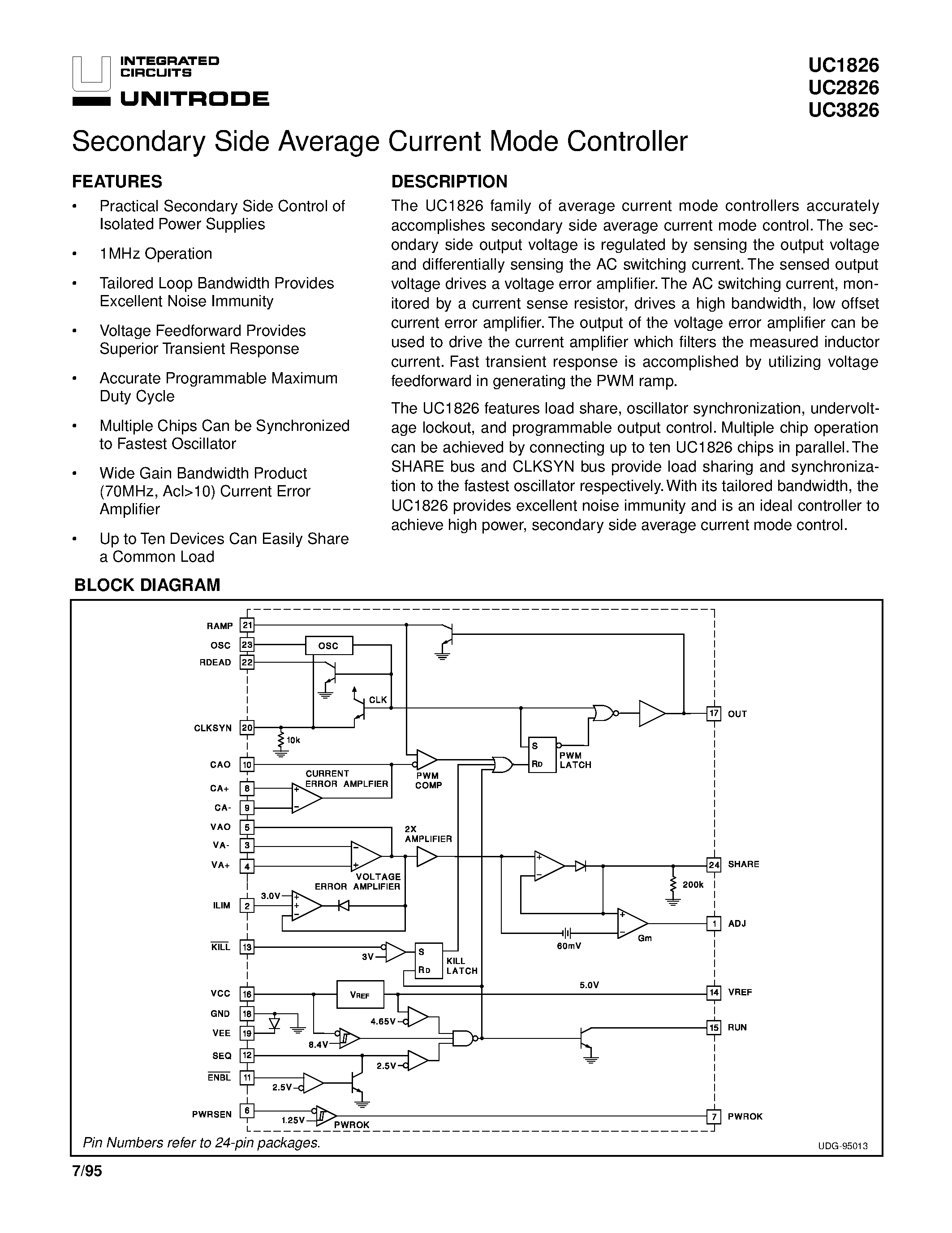 Datasheet UC2826 page 1 Datasheet UC2826 - Secondary Side Average Current Mode Controller page 1