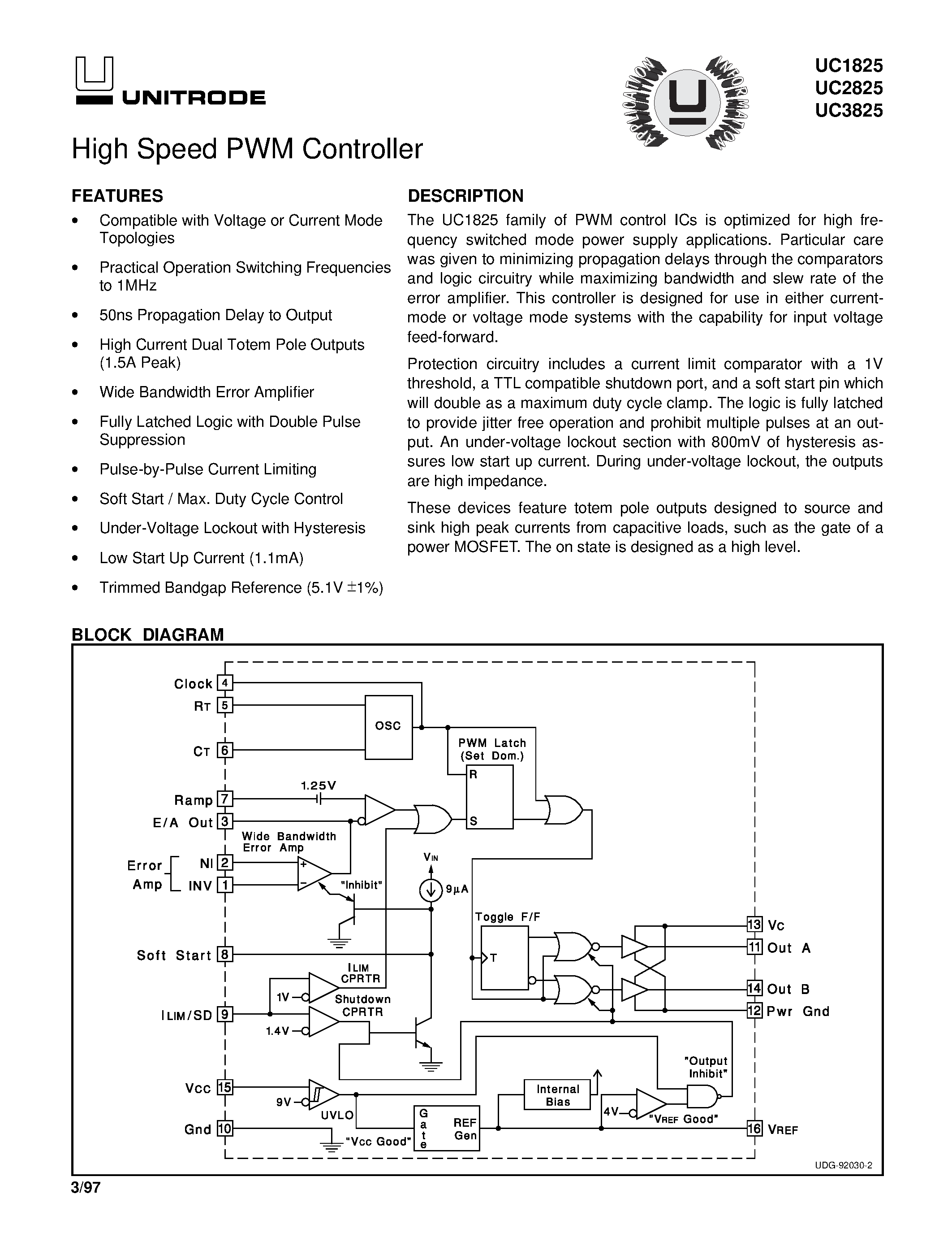 Datasheet UC2825 - High Speed PWM Controller page 1