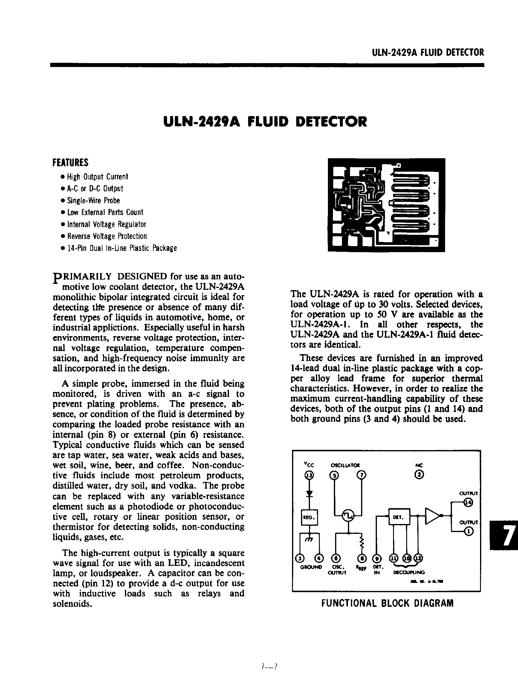 Datasheet ULN2429A page 1 Datasheet ULN2429A - Fluid Detector page 1