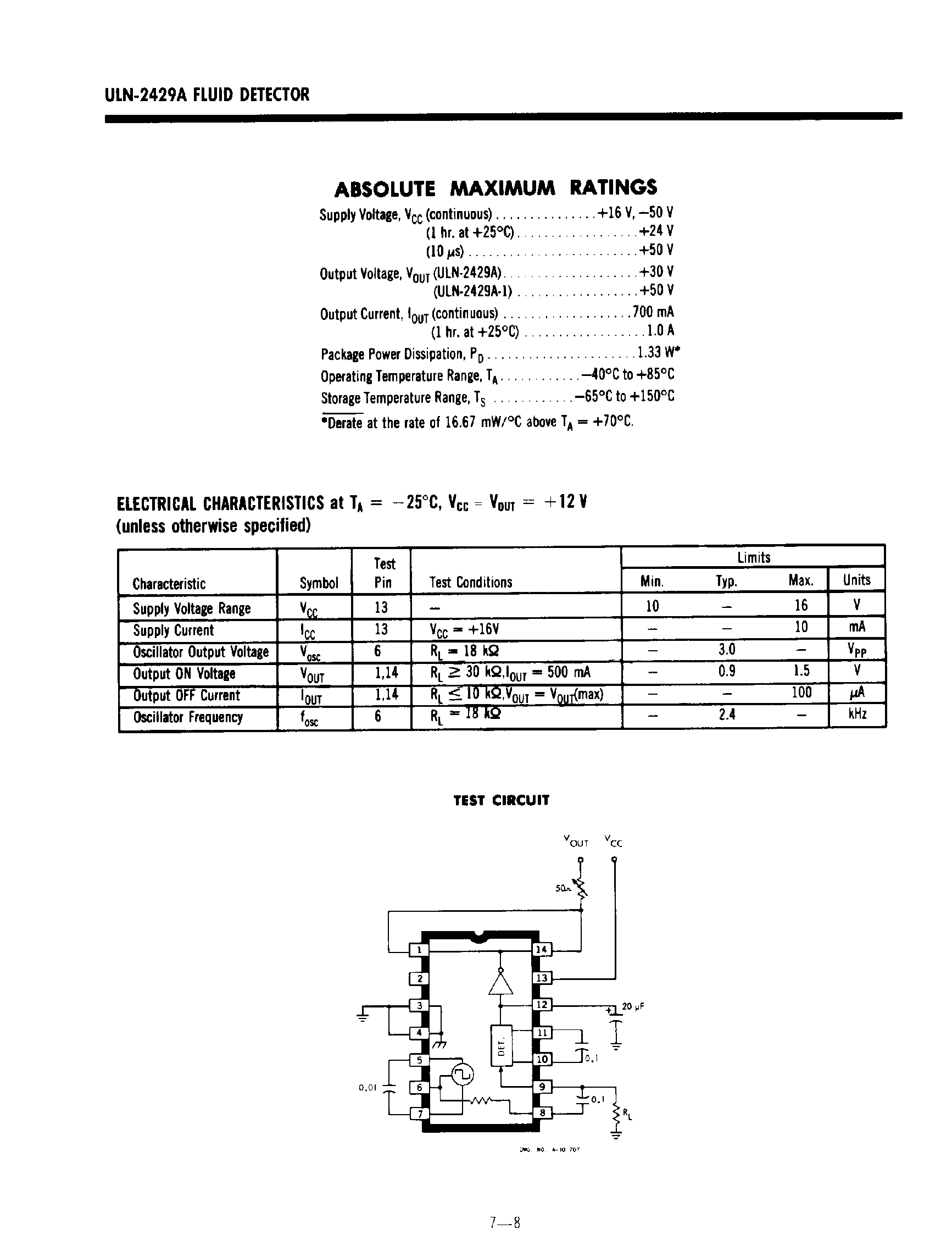 Datasheet ULN2429A page 2 Datasheet ULN2429A - Fluid Detector page 2
