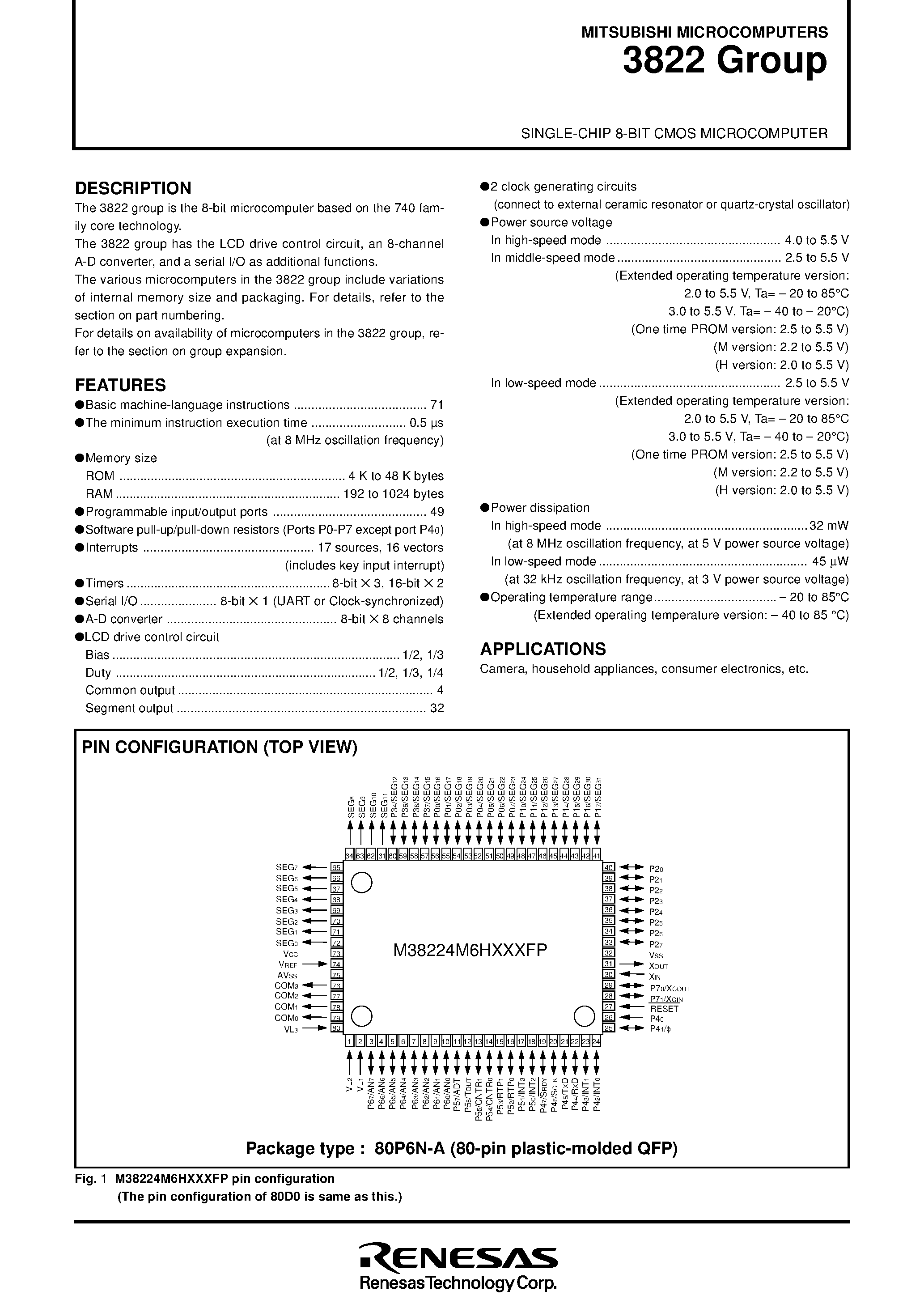Datasheet M3822x - SINGLE-CHIP 8-BIT CMOS MICROCOMPUTER page 2