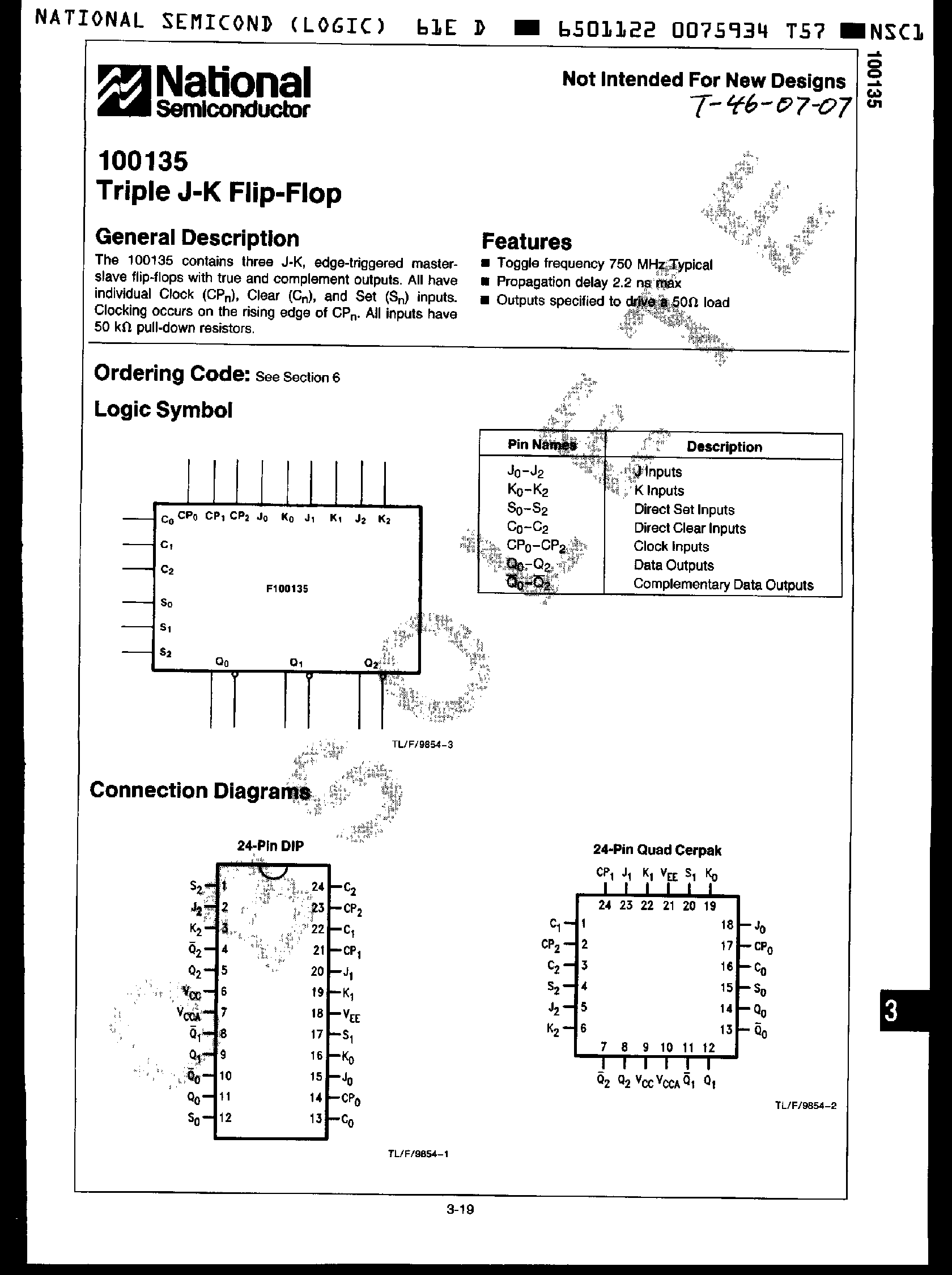 Datasheet 100135 page 1 Datasheet 100135 - Triple J-K F-F page 1