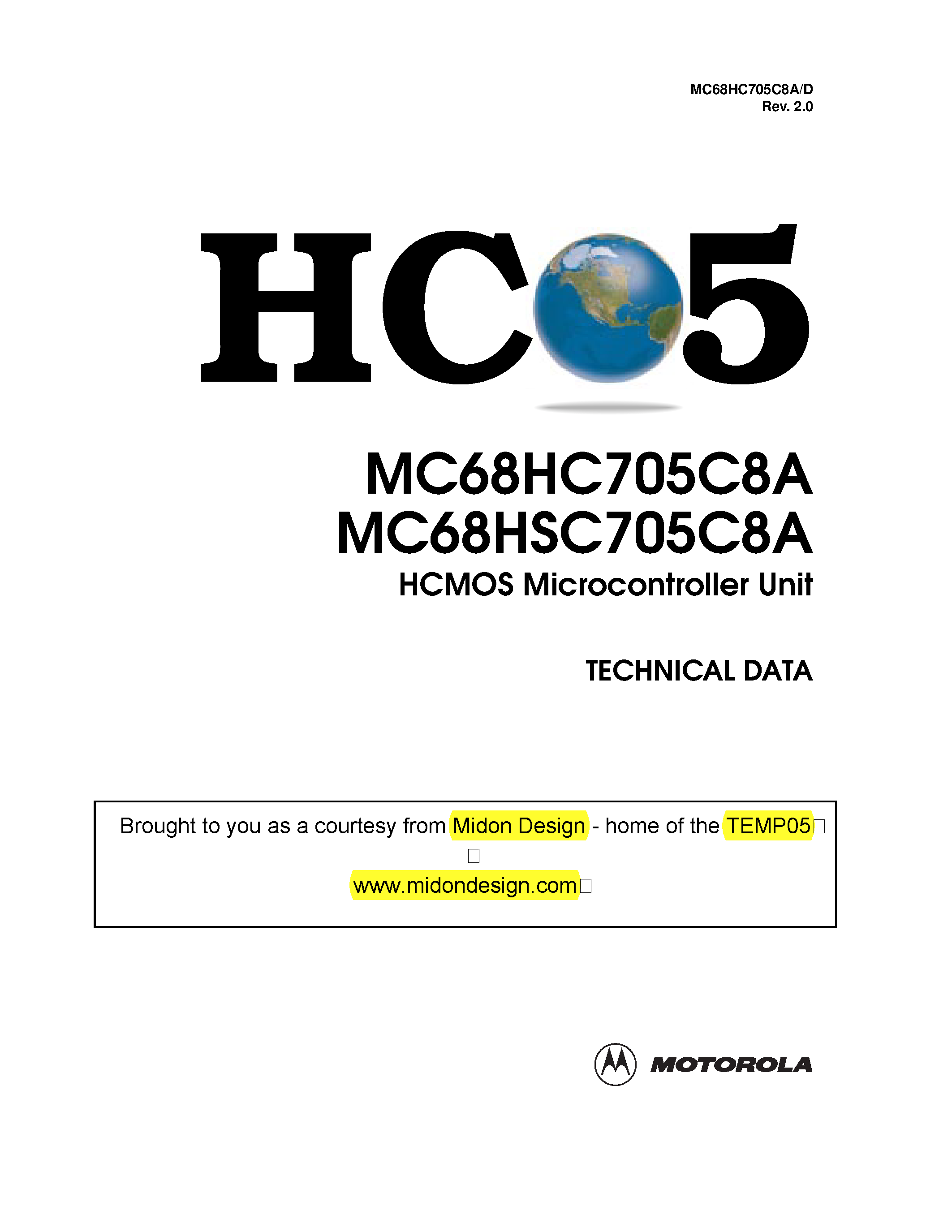 Даташит MC68HC705C - HCMOS Microcontroller Unit страница 1