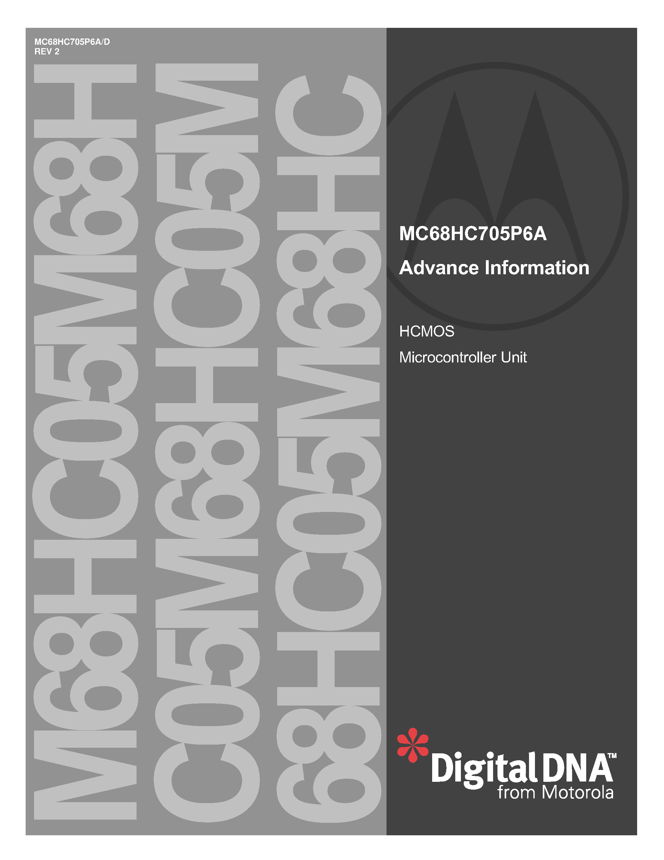 Datasheet MC68HC705P6A page 1 Datasheet MC68HC705P6A - HCMOS Microcontroller Unit page 1