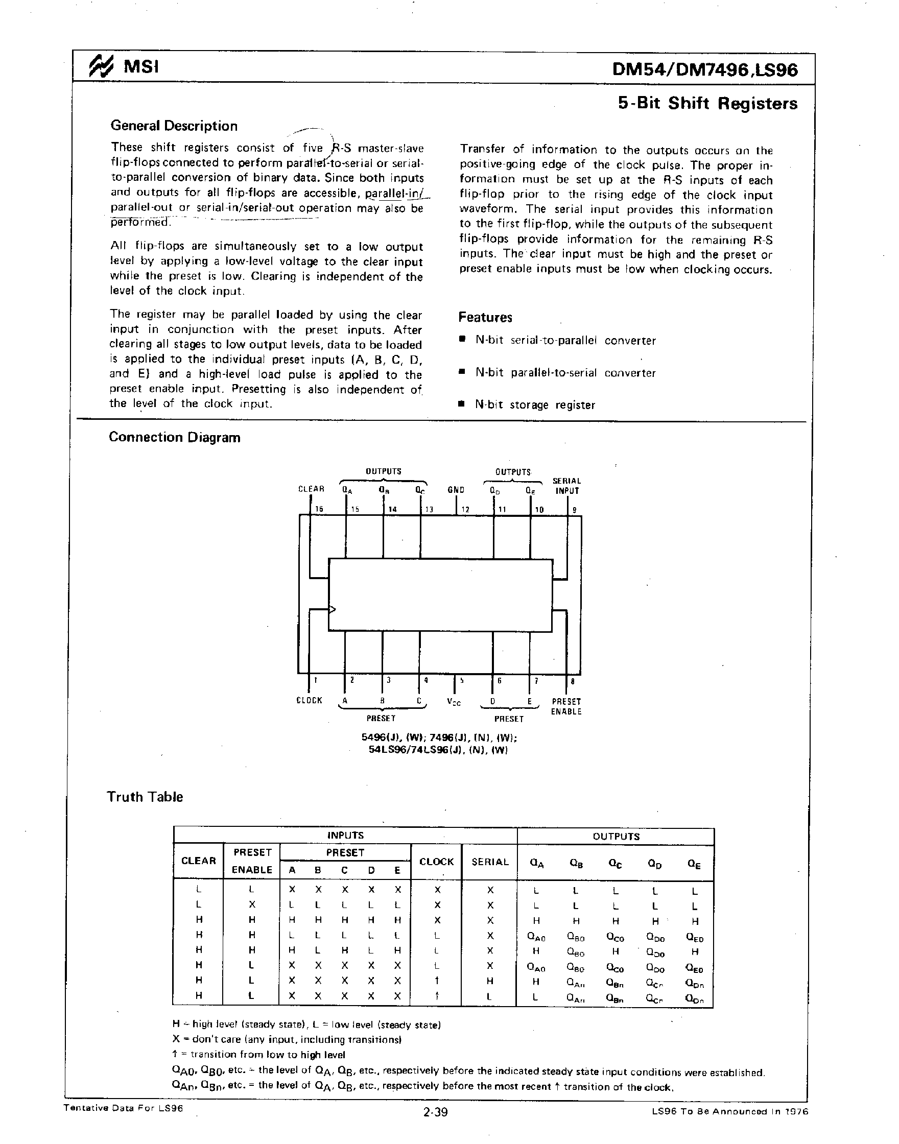Даташит на микросхему DM74LS96 страница 1 Даташит DM74LS96 - 5 Bit Shift Registers страница 1