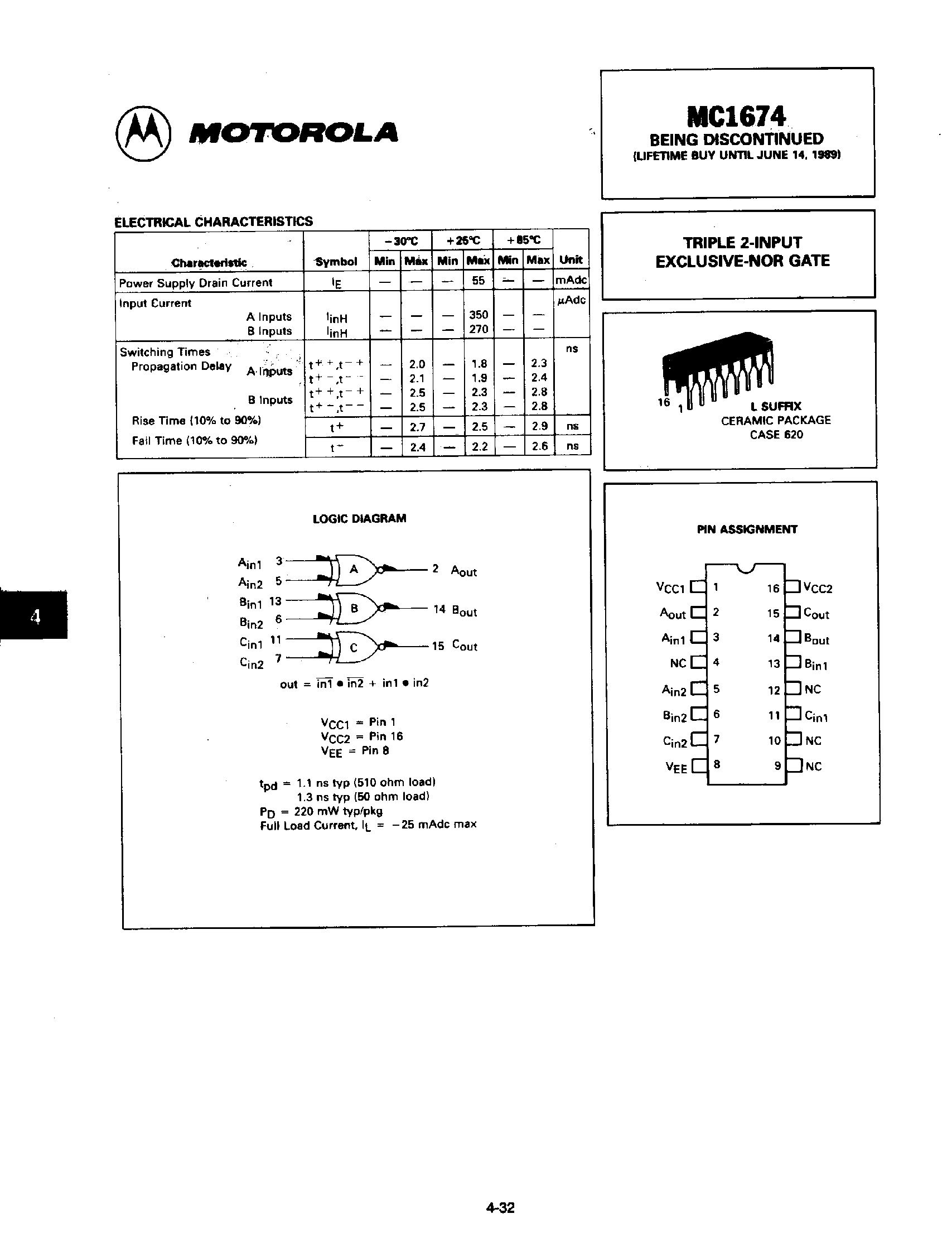 Datasheet 1674 - Triple 2 Input Exclusive NOR Gate page 1