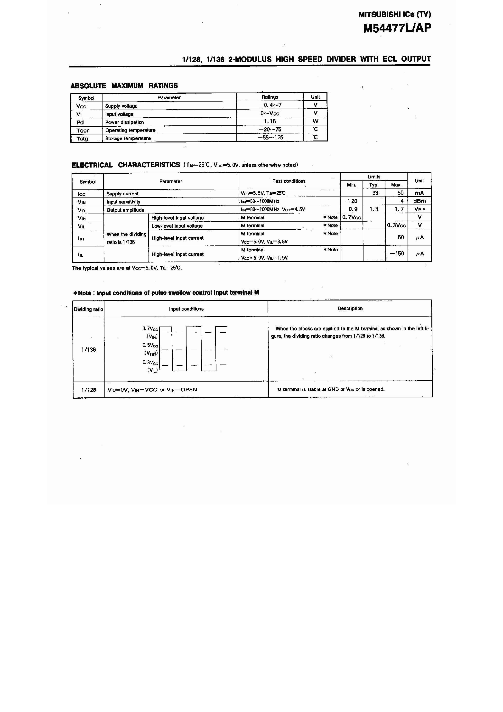 Даташит на микросхему M54477 страница 2 Даташит M54477 - 2 Modulus High Speed Divider страница 2