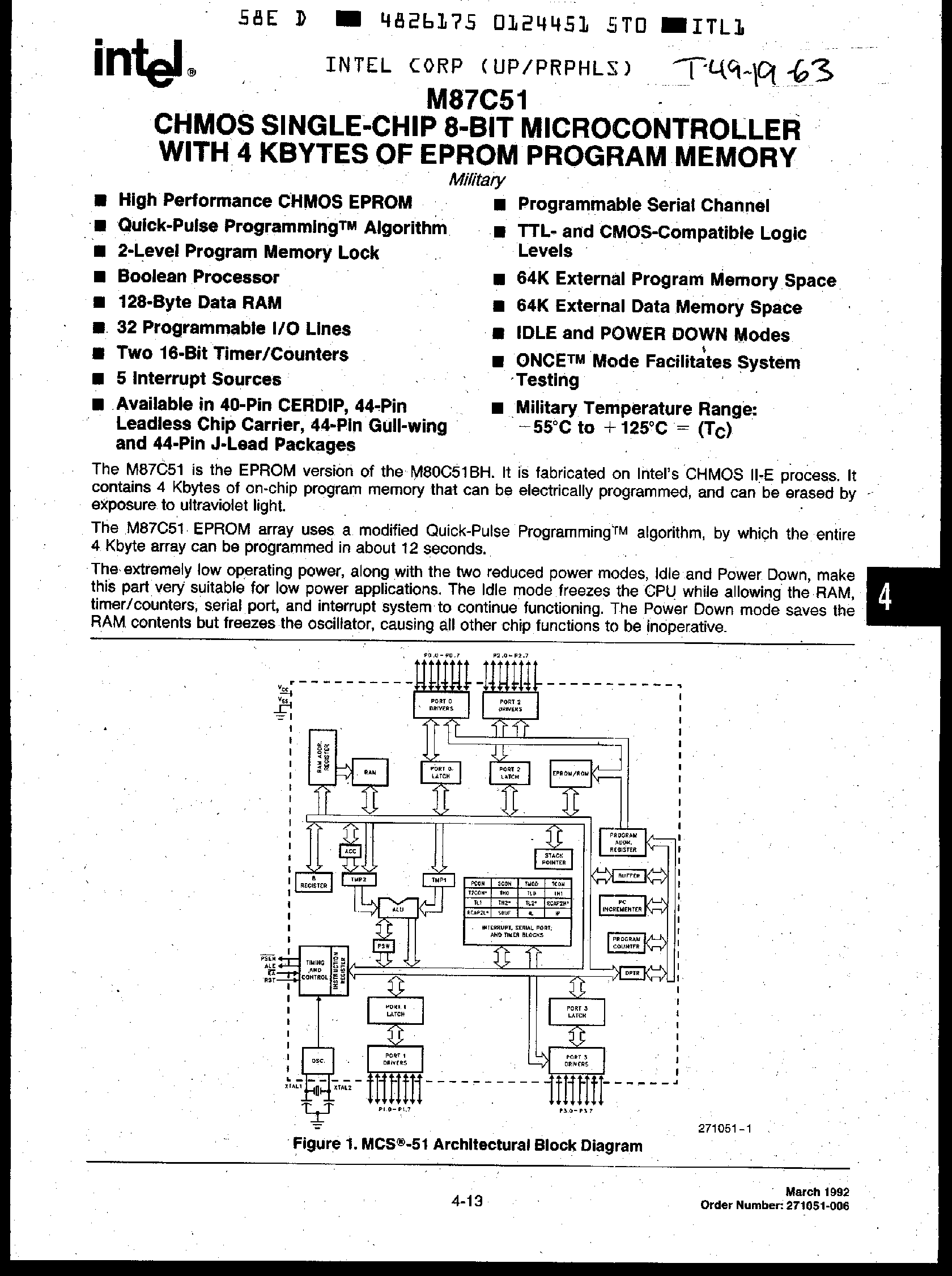 Datasheet MD87C51 - CHMOS 8 Bit Microcontroller page 1