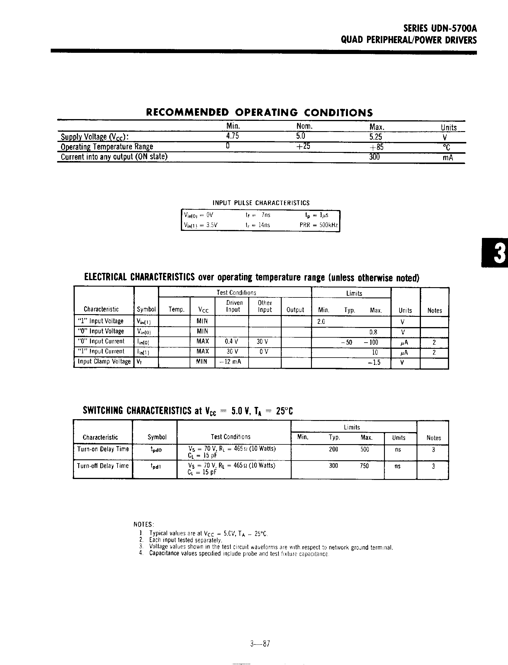Datasheet UDN5703A page 2 Datasheet UDN5703A - (UDN5700 Series) Quad 2 Input Peripheral / Power Drivers page 2