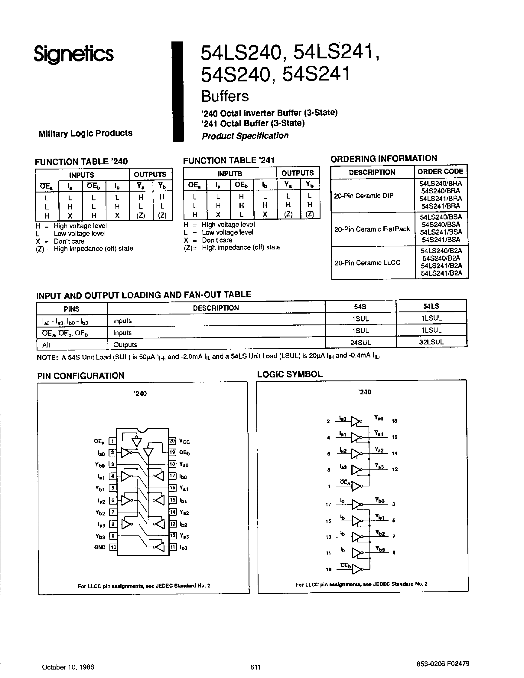 Datasheet 54LS241 page 1 Datasheet 54LS241 - (54LS240) Octal Buffer page 1