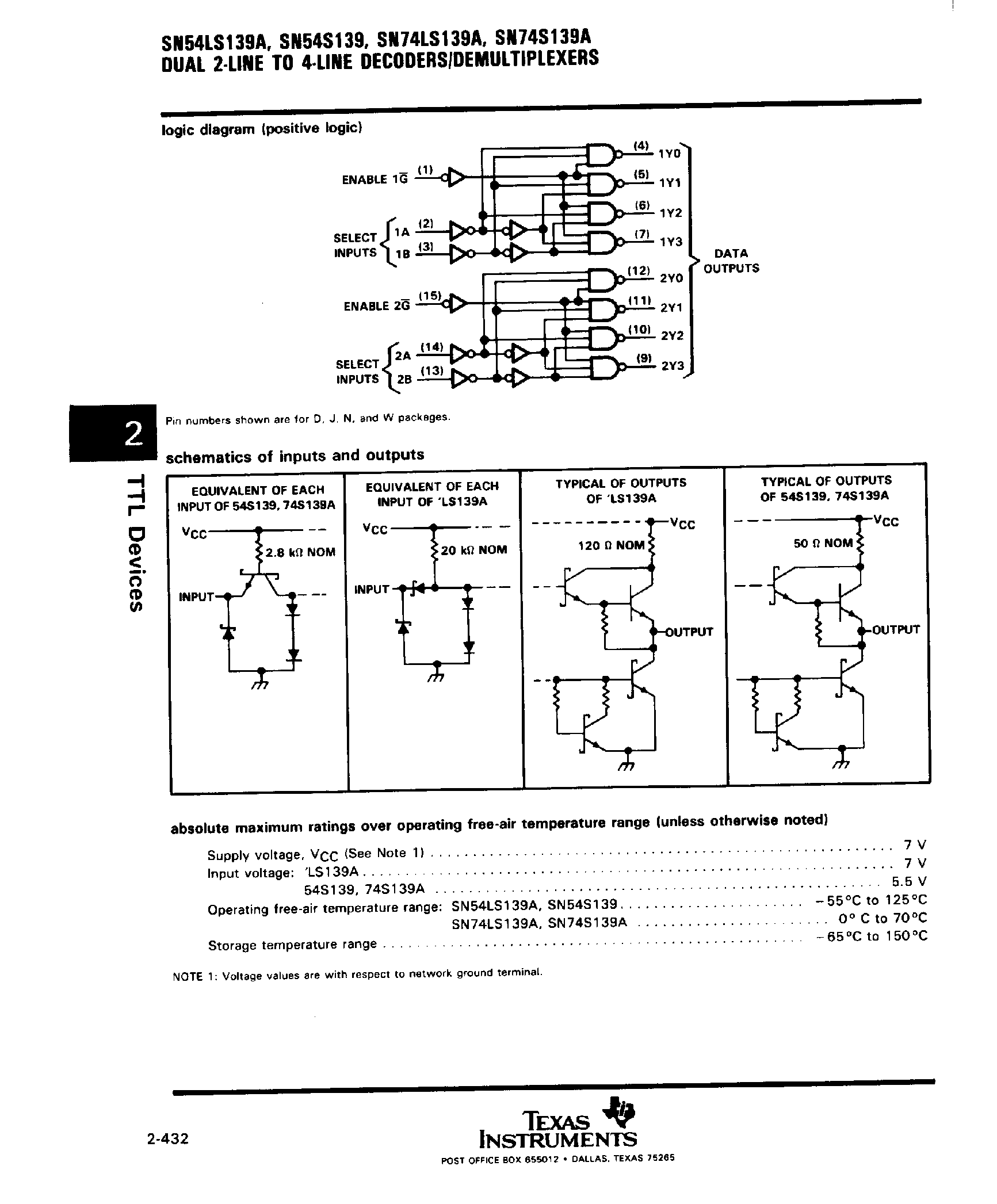 Datasheet SNC54S139 - Dual 2 Line to 4 Line Decoders / Demultiplexers page 2