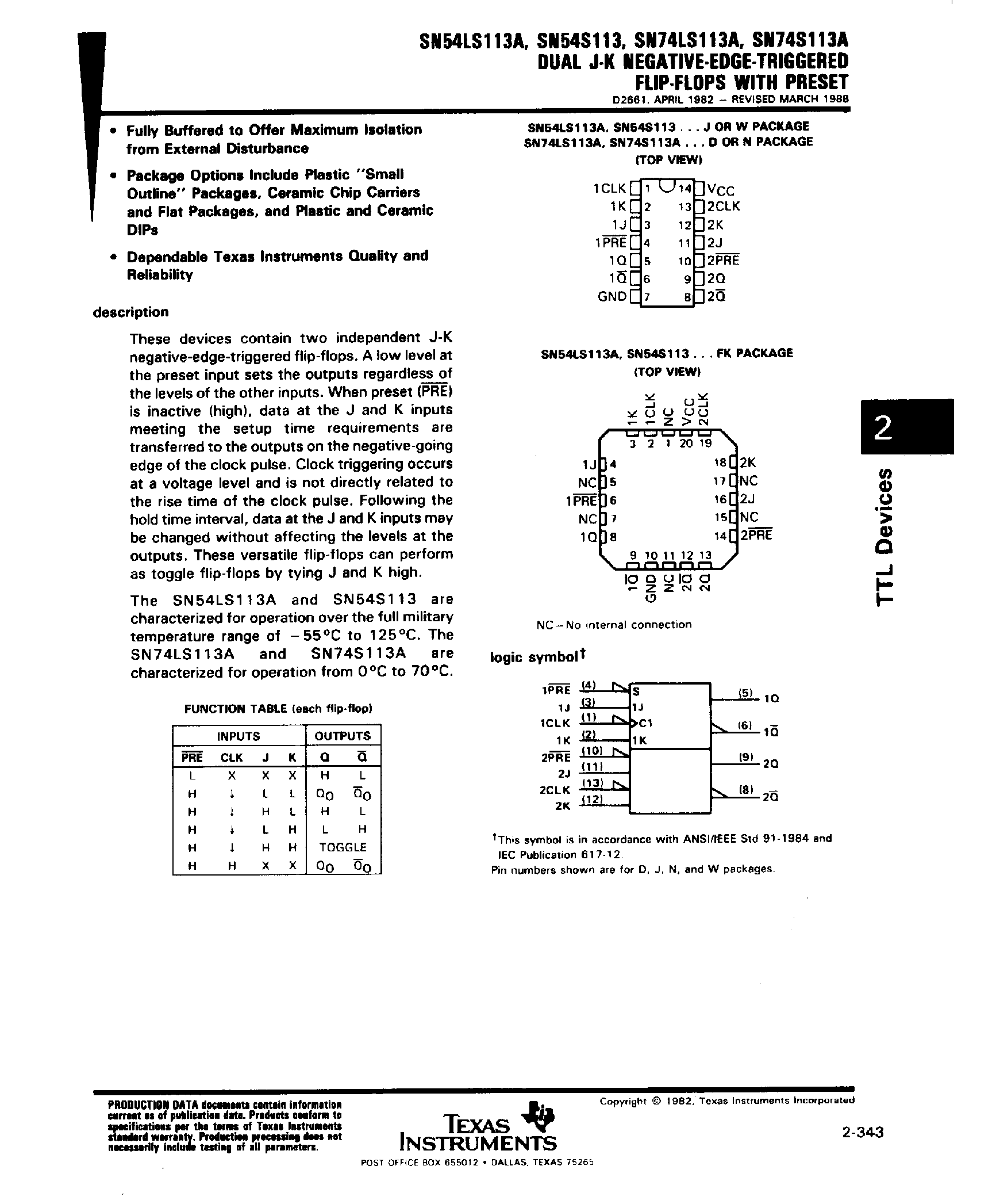 Datasheet SNC54S113 - Dual J-K Negative EDGE Triggered F-F page 1